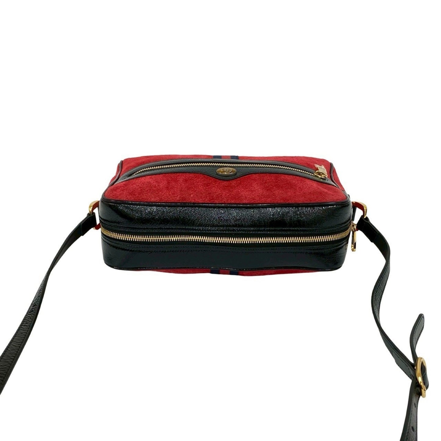 Gucci Black Red Color Patent Leather Suede Shoulder Bag