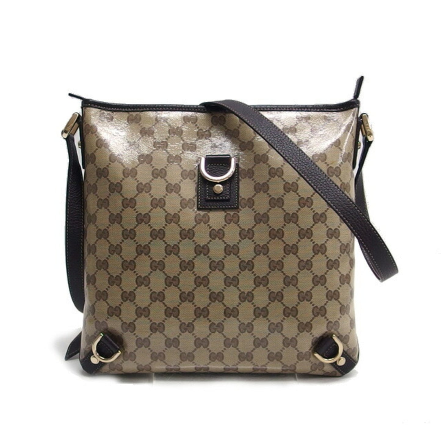 Gucci Beige Dark Brown Coated Canvas Leather Shoulder Bag