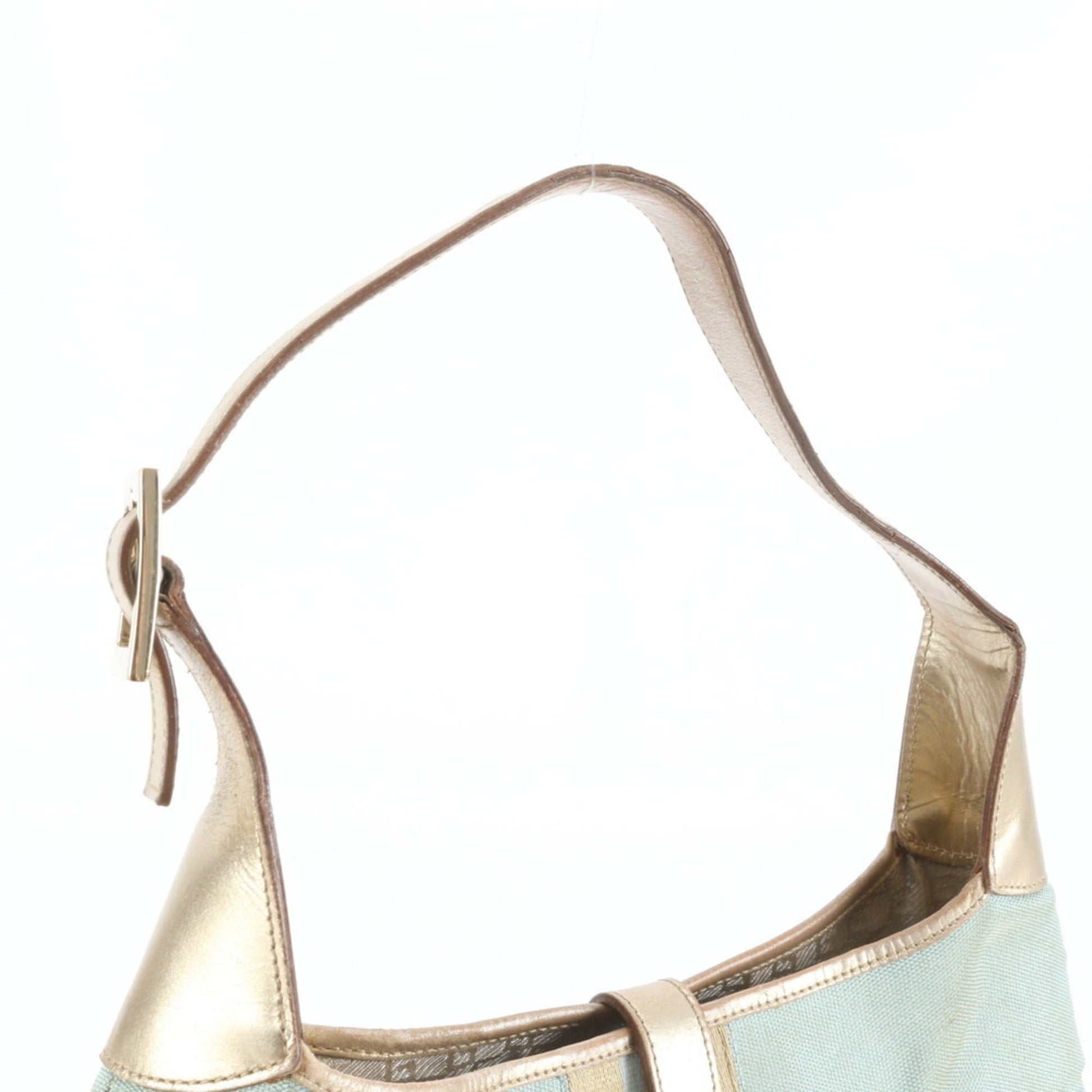 Gucci Blue Gold Leather Canvas Shoulder Bag