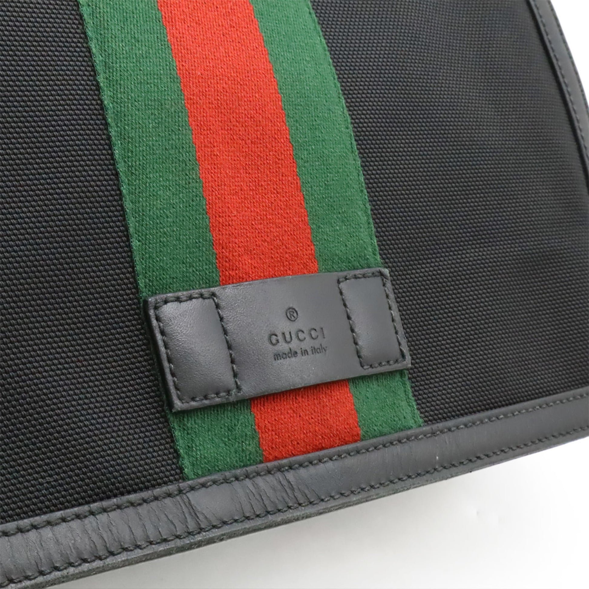 Gucci Sherry Line Black Green Red Color Nylon Canvas Shoulder Bag