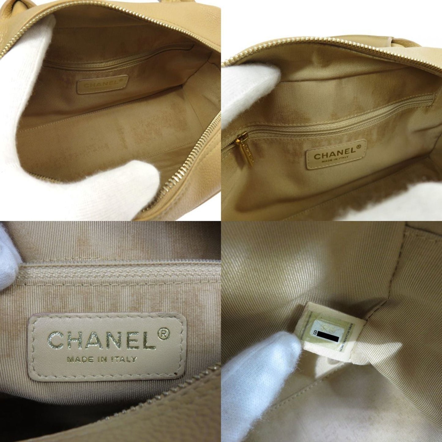 CHANEL Caviar Skin Boston Bag Handbag Decacoco Beige