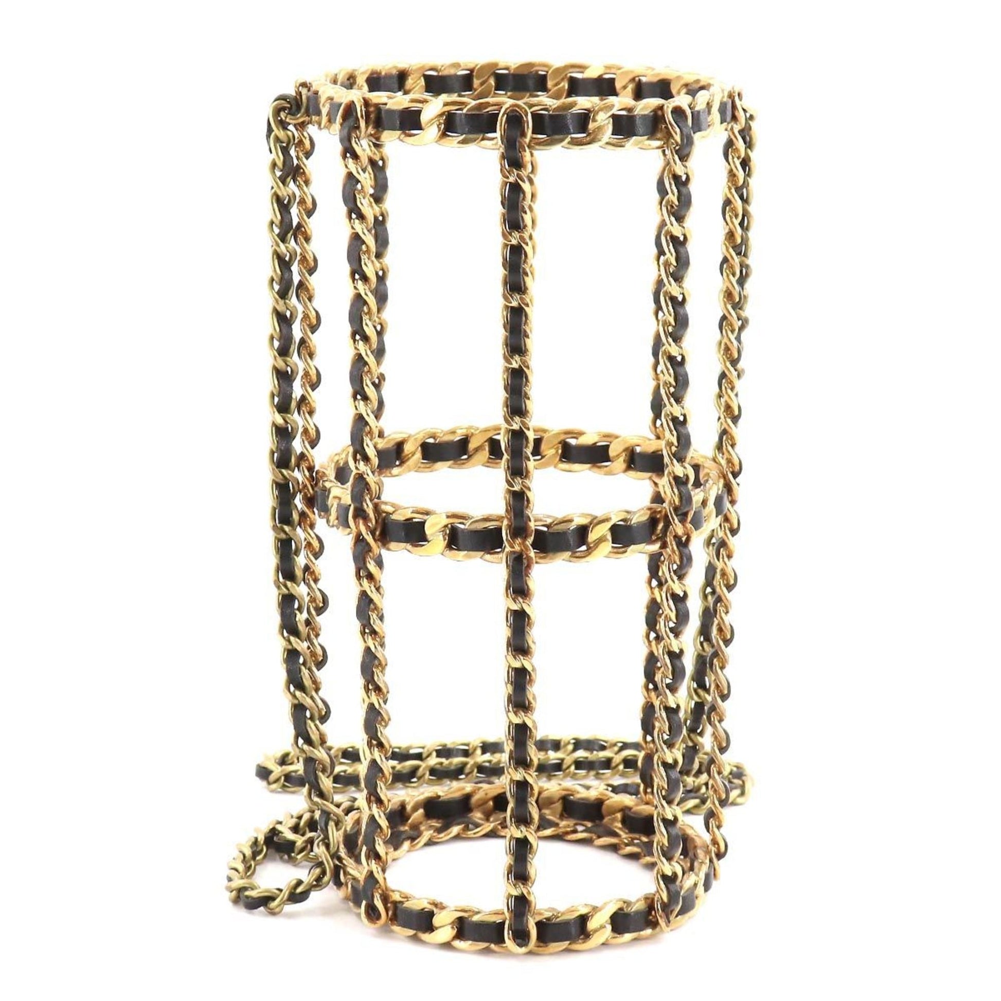 Chanel bottle chain shoulder bag leather black gold  