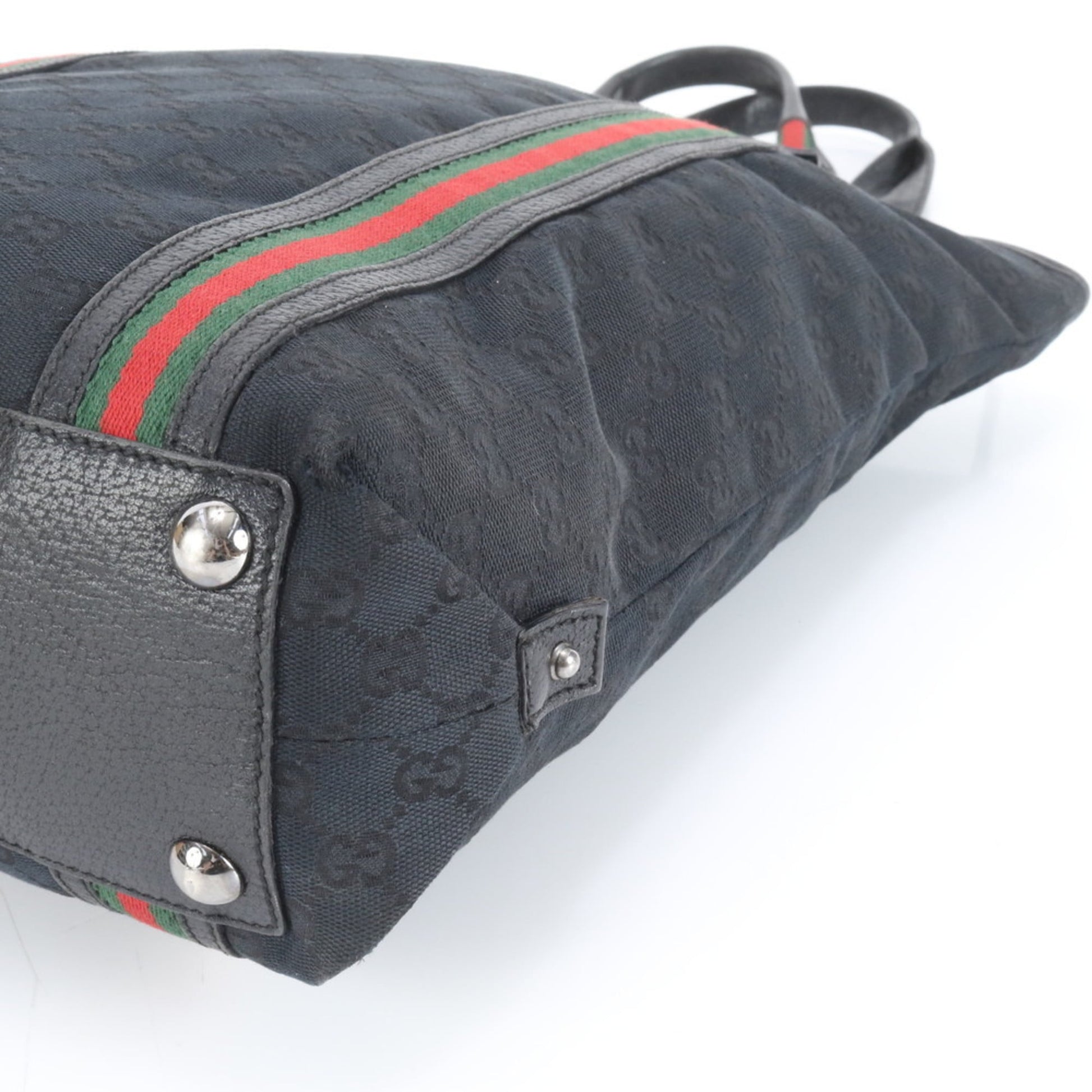 Gucci Black Leather Canvas Tote Bag