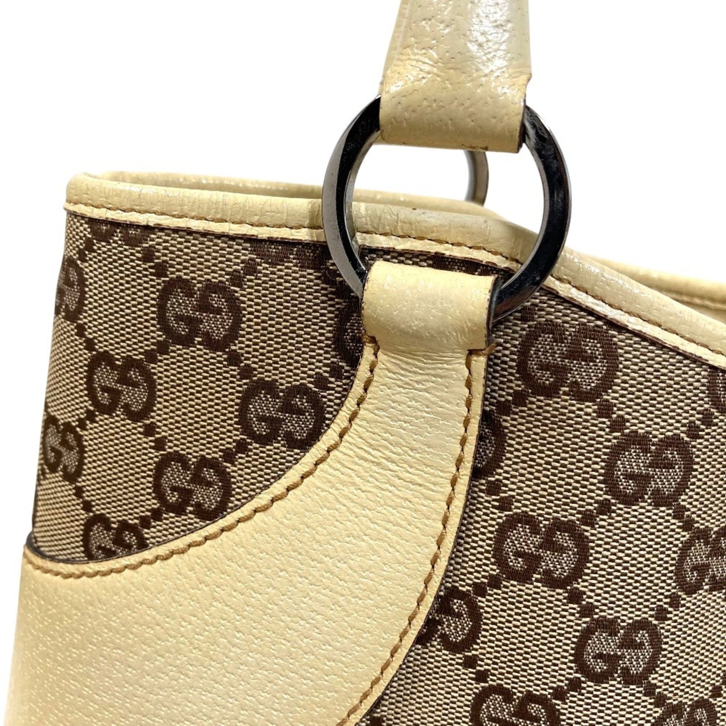 Gucci Beige Gg Canvas Leather Handbag