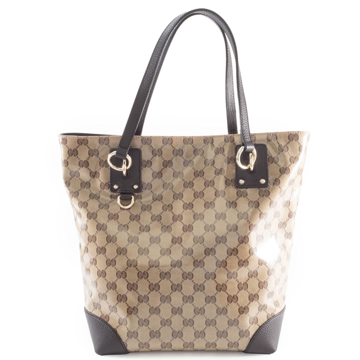 Gucci Beige Brown Pvc Canvas Leather Tote Bag