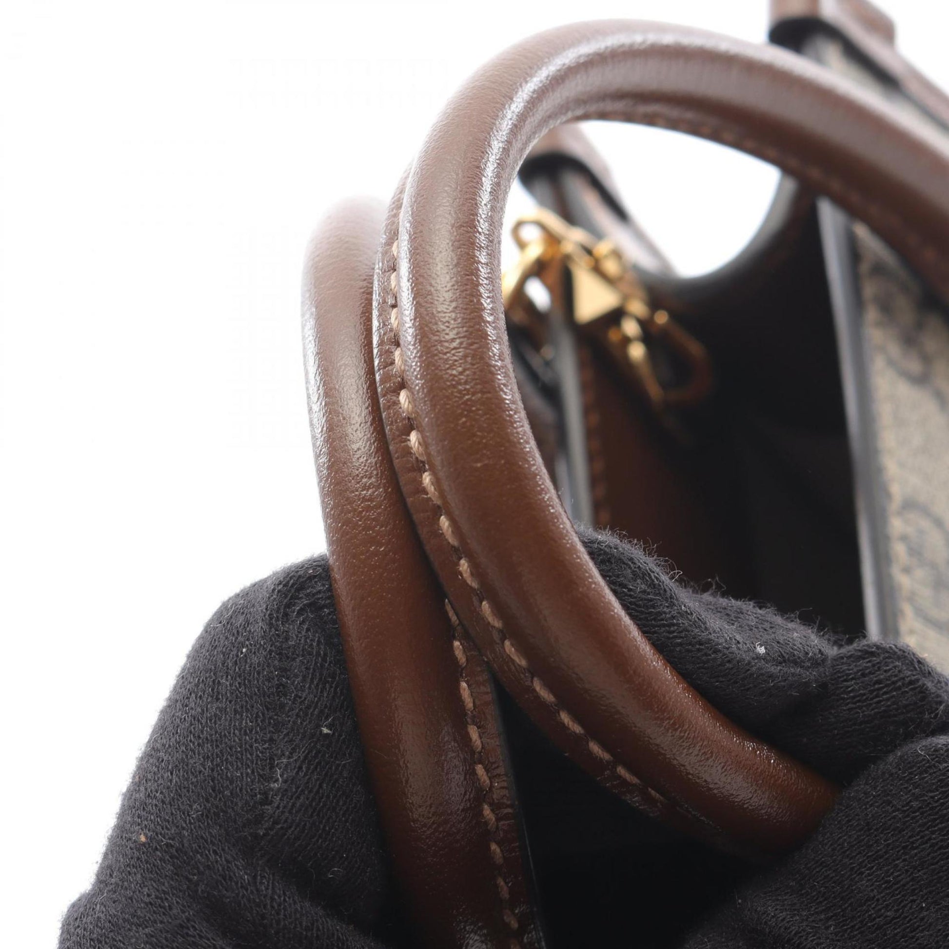 Gucci Beige Brown Coated Canvas Leather Handbag