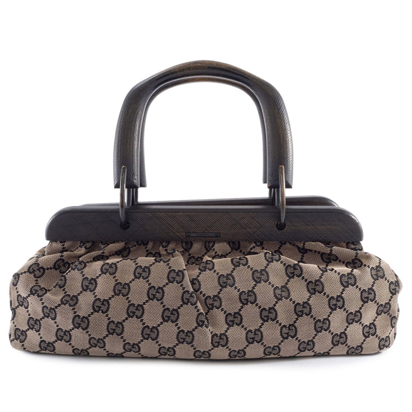 Gucci Gg Canvas Beige Black Gg Canvas Leather Handbag