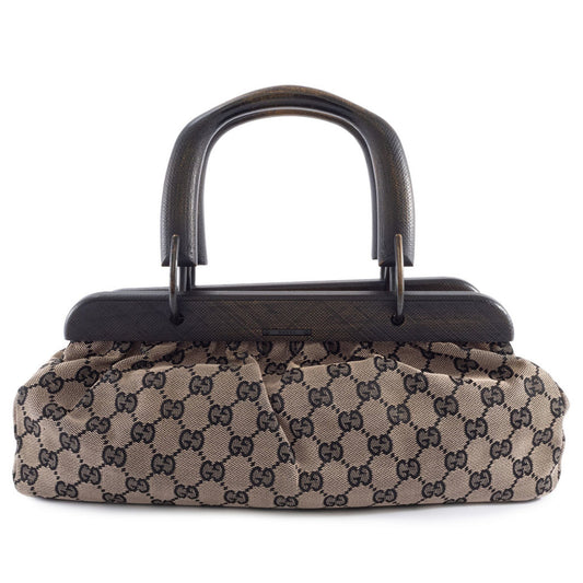 Gucci Gg Canvas Beige Black Gg Canvas Leather Handbag