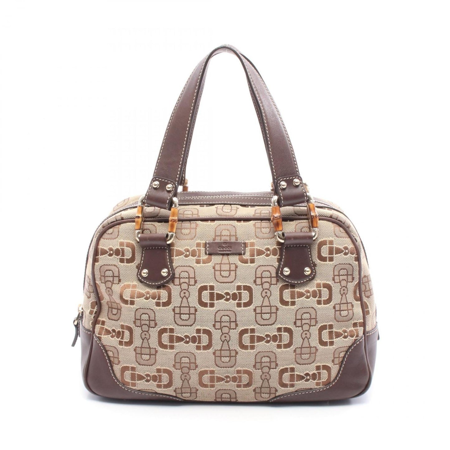 Gucci Beige Brown Canvas Leather Boston Bag Handbag