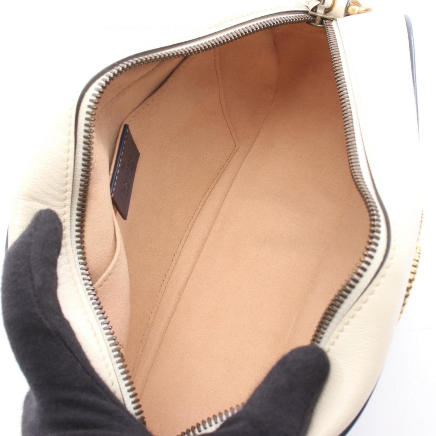 Gucci Navy White Leather Shoulder Bag