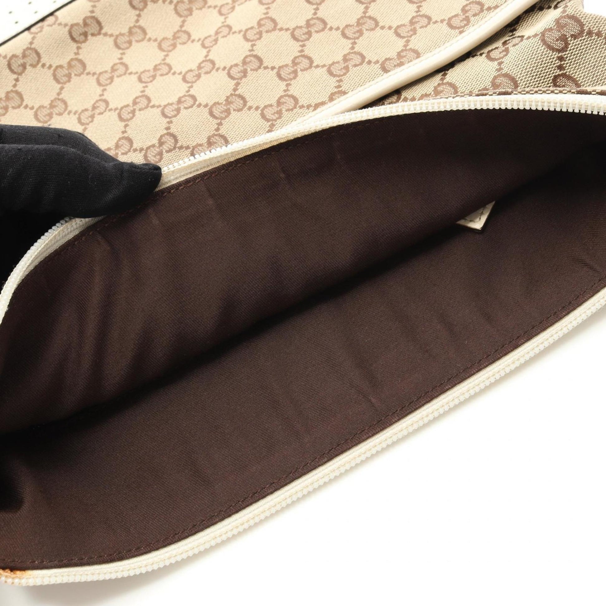 Gucci Beige White Gg Canvas Leather Shoulder Bag