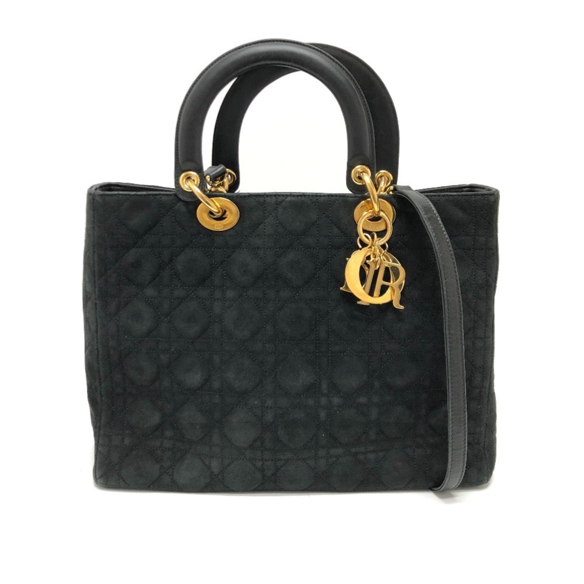 Dior Handbag Christian Shoulder Bag Leather Suede Black