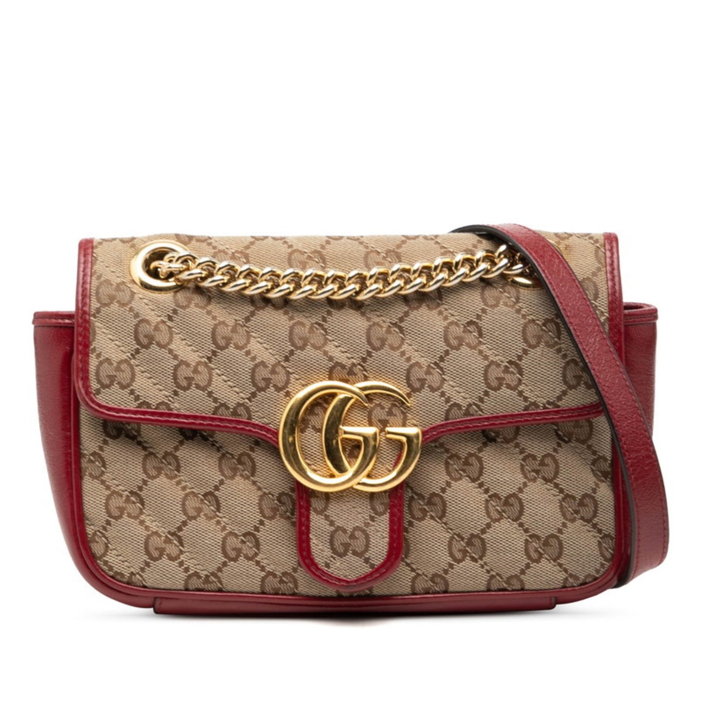 Gucci Beige Red Color Canvas Leather Shoulder Bag