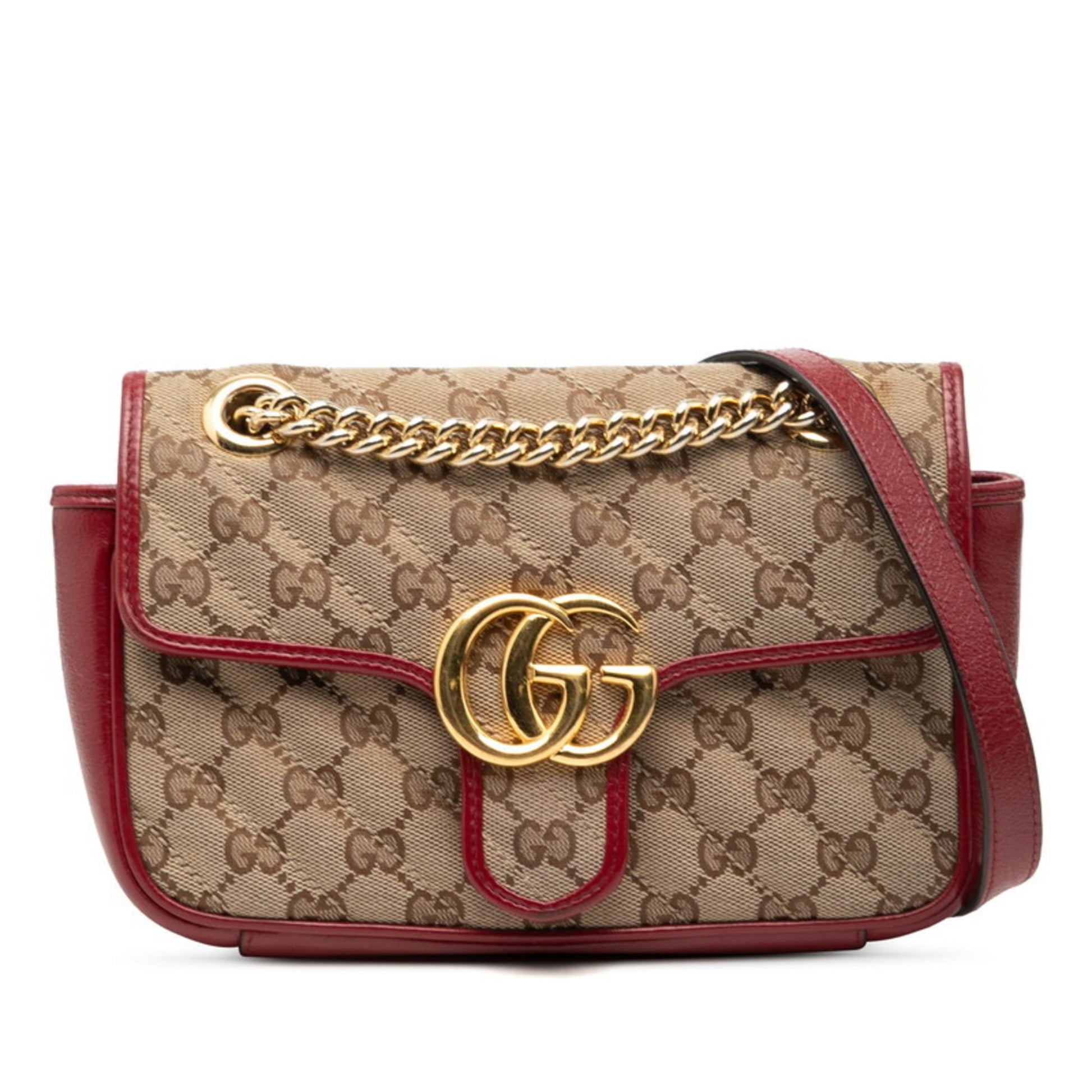 Gucci Beige Red Color Canvas Leather Shoulder Bag