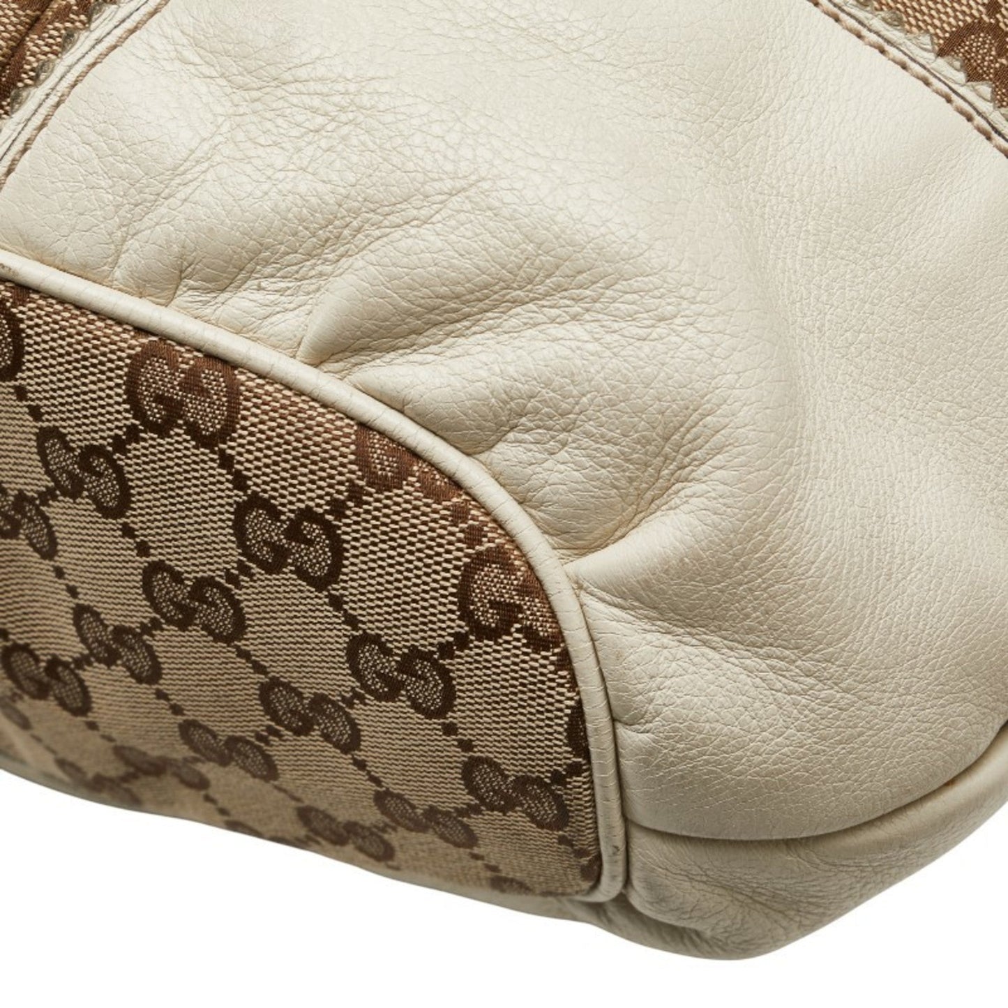 Gucci Gg Canvas Beige White Gg Canvas Leather Shoulder Bag Tote Bag