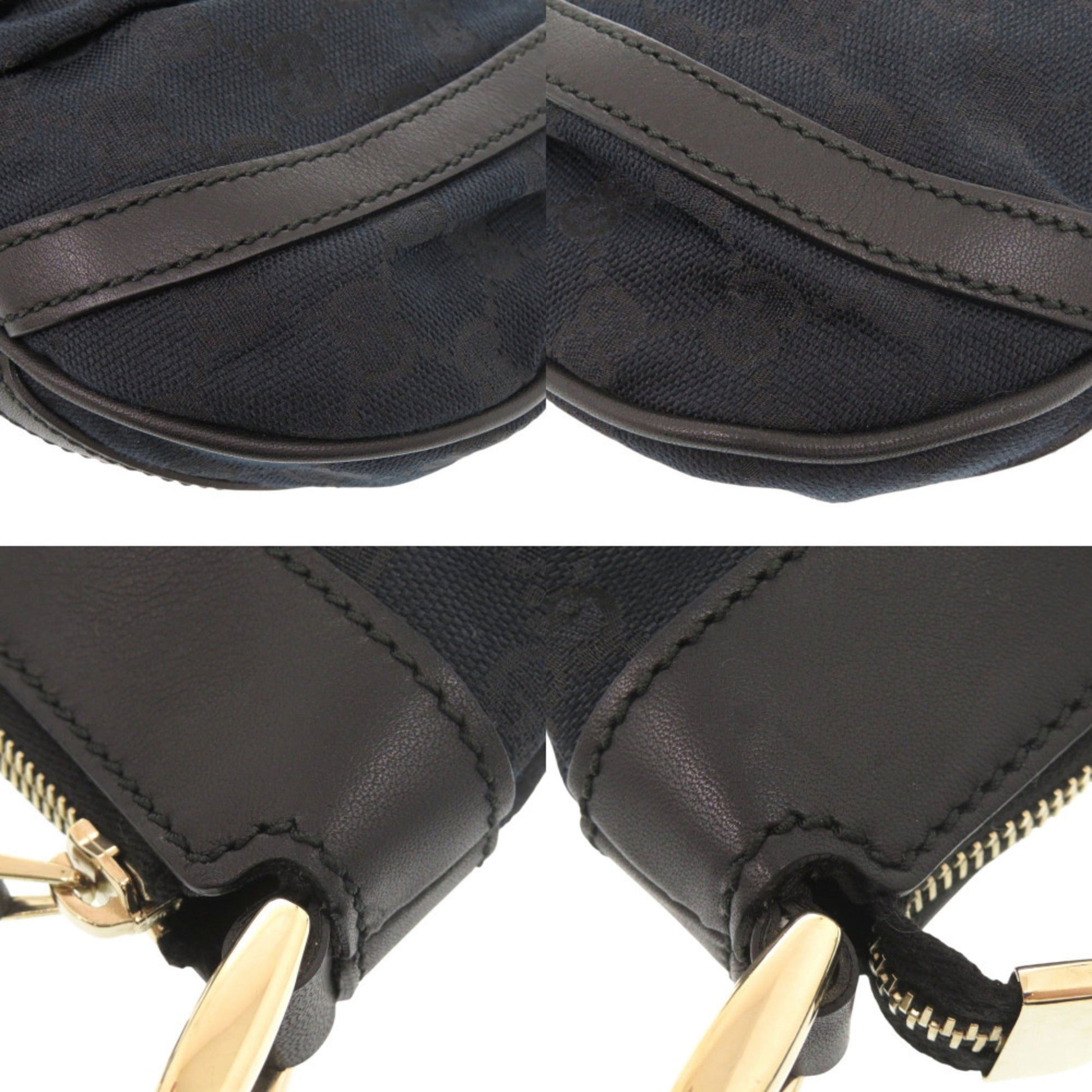 Gucci Black Gg Canvas Leather Shoulder Bag