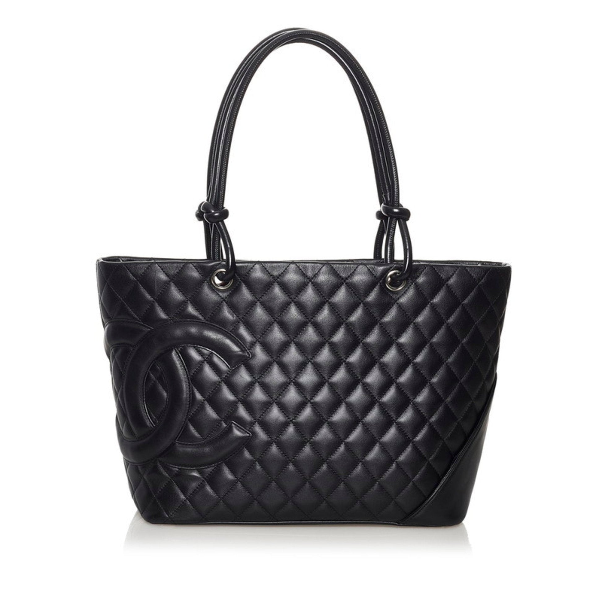 Chanel Cambon Line Large Tote Bag Black Lambskin Ladies