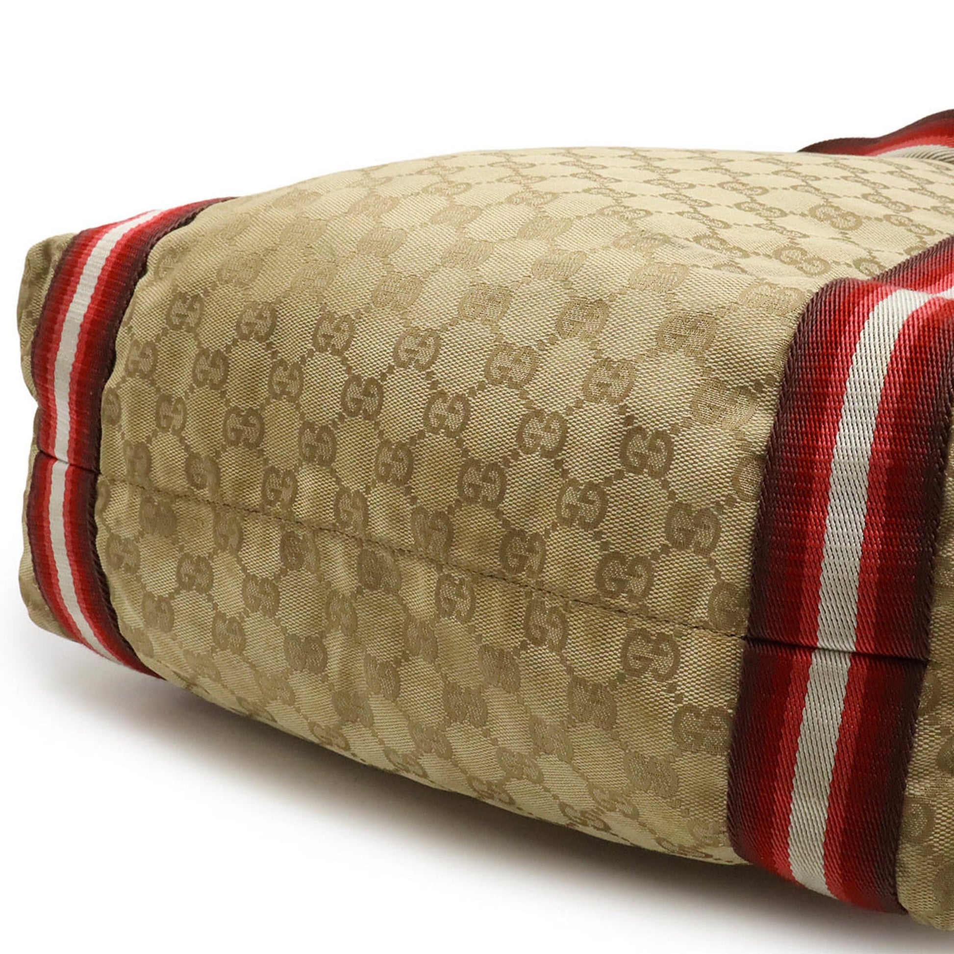 Gucci Beige Multi-Color Red Color Canvas Leather Shoulder Bag Tote Bag