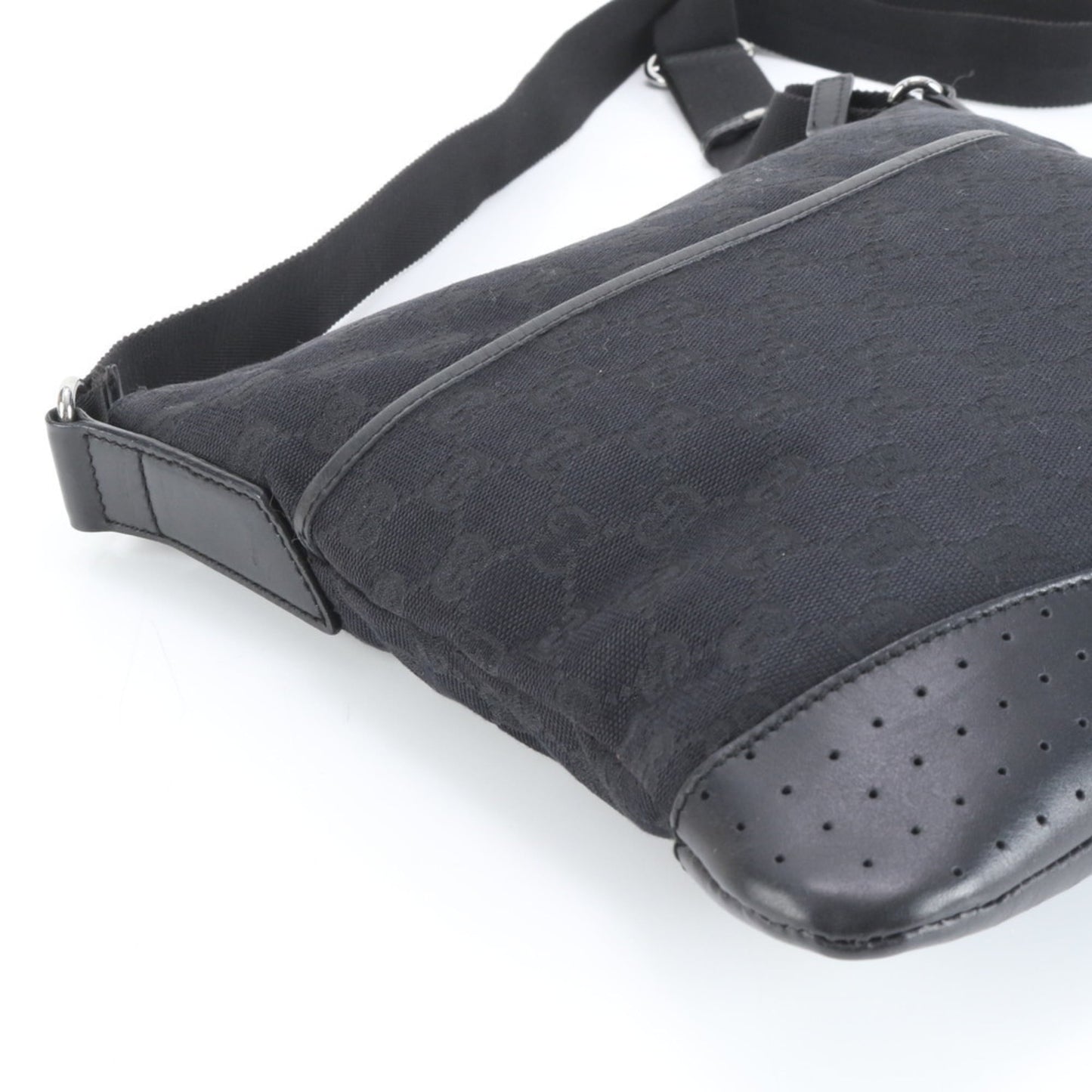 Gucci Black Leather Canvas Shoulder Bag
