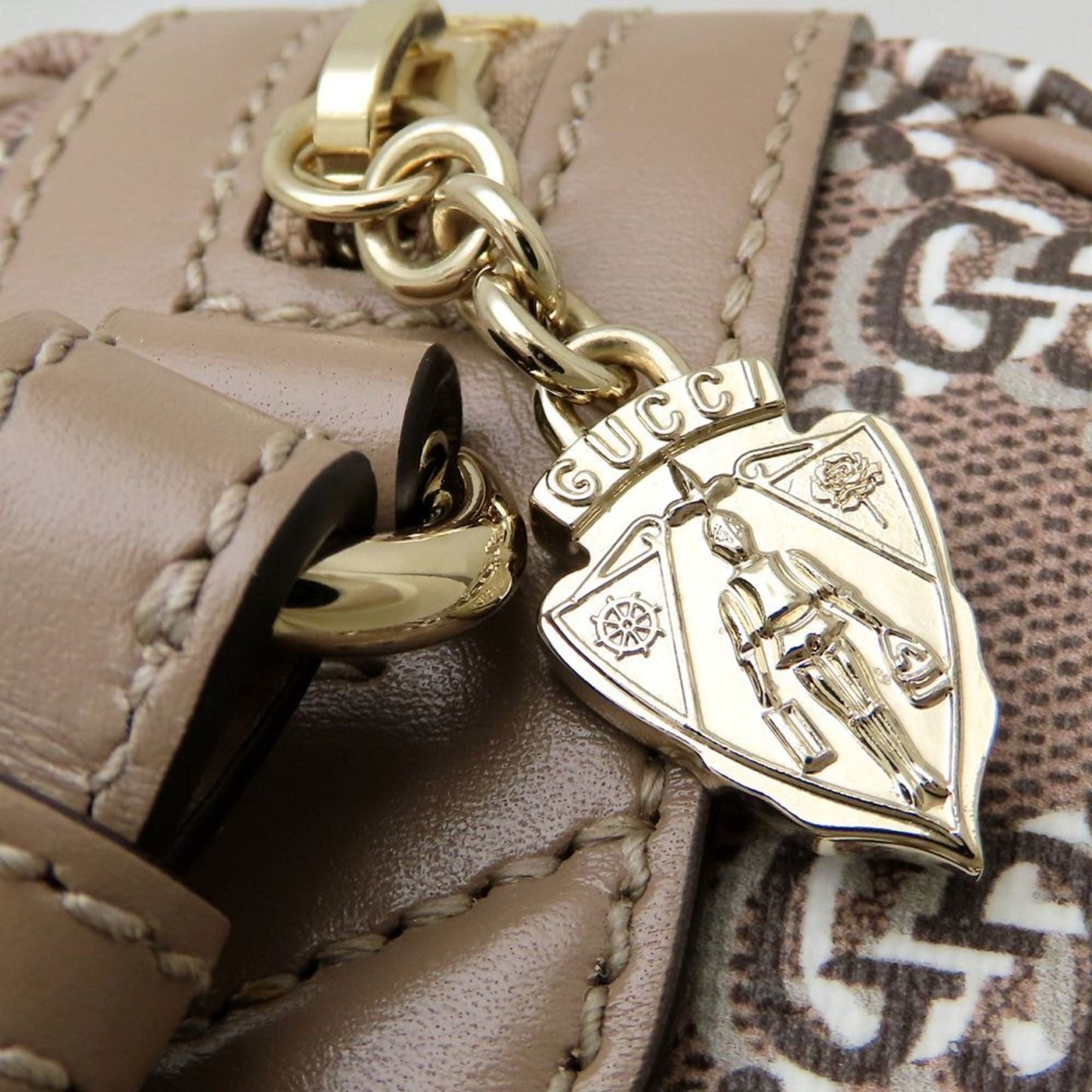 Gucci Gold Gg Canvas Leather Shoulder Bag
