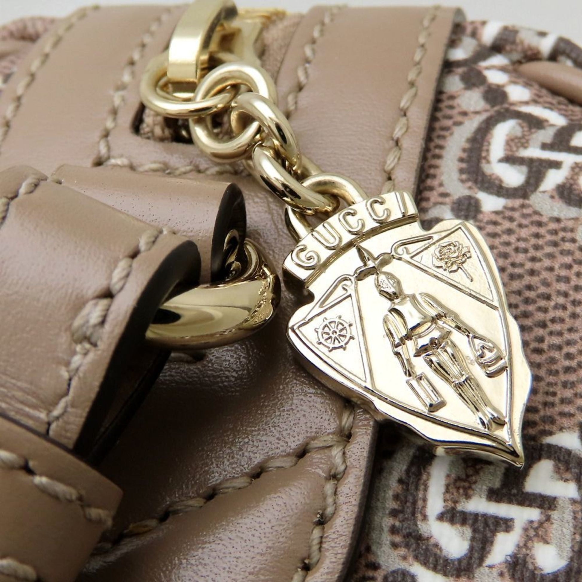 Gucci Gold Gg Canvas Leather Shoulder Bag