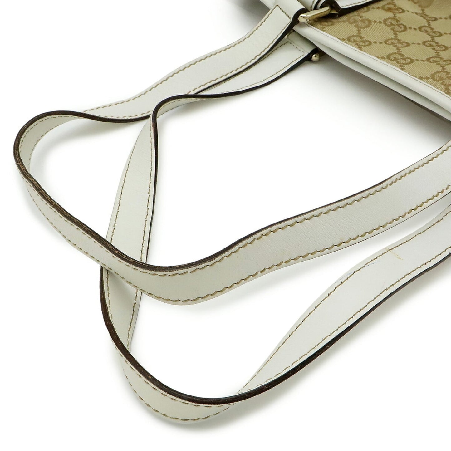 Gucci Beige Khaki White Canvas Leather Shoulder Bag Tote Bag