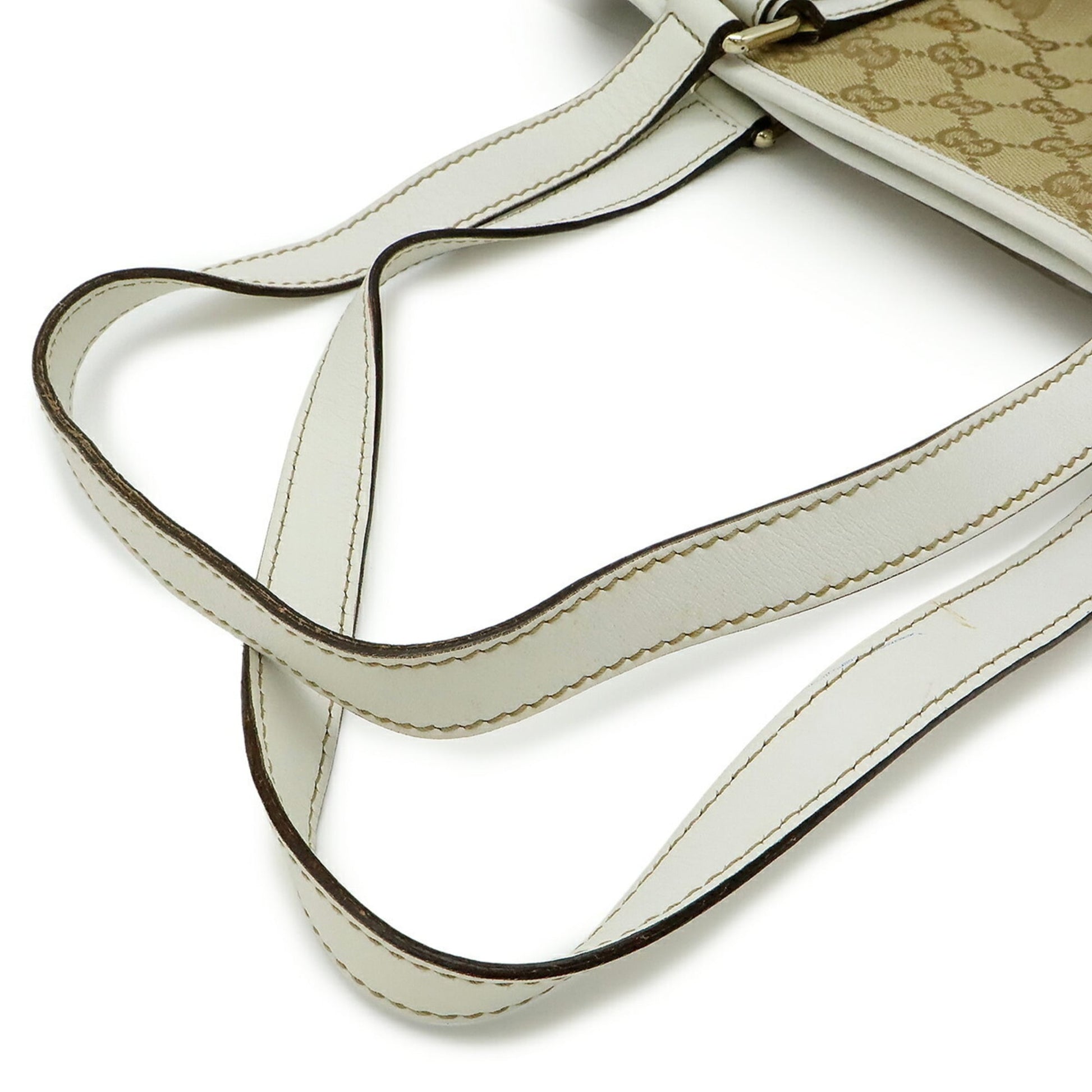Gucci Beige Khaki White Canvas Leather Shoulder Bag Tote Bag