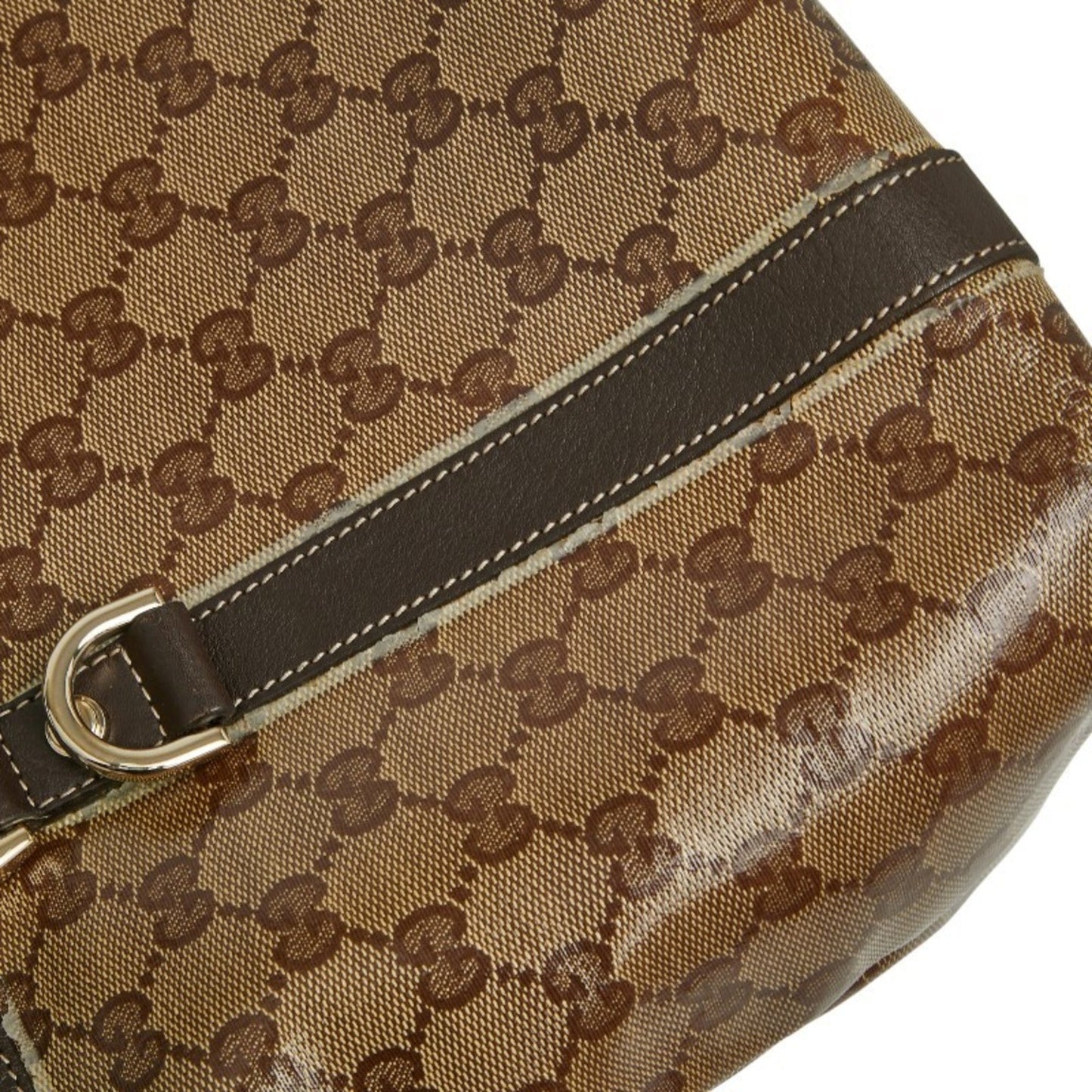 Gucci Gg Crystal Beige Brown Pvc Leather Tote Bag
