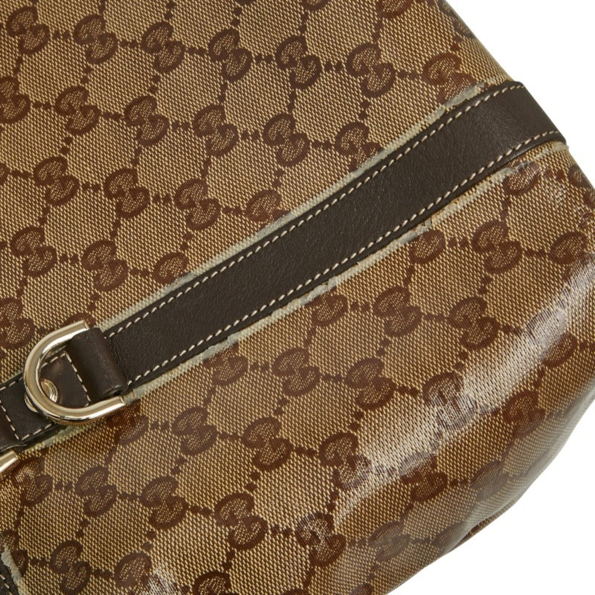 Gucci Gg Crystal Beige Brown Pvc Leather Tote Bag
