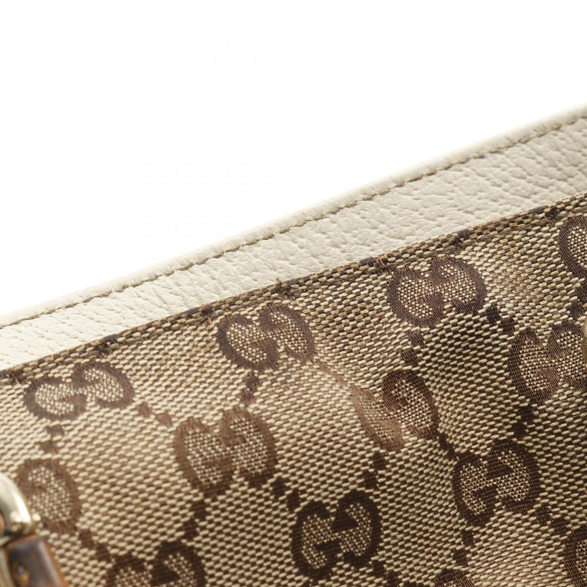 Gucci Beige White Canvas Leather Tote Bag