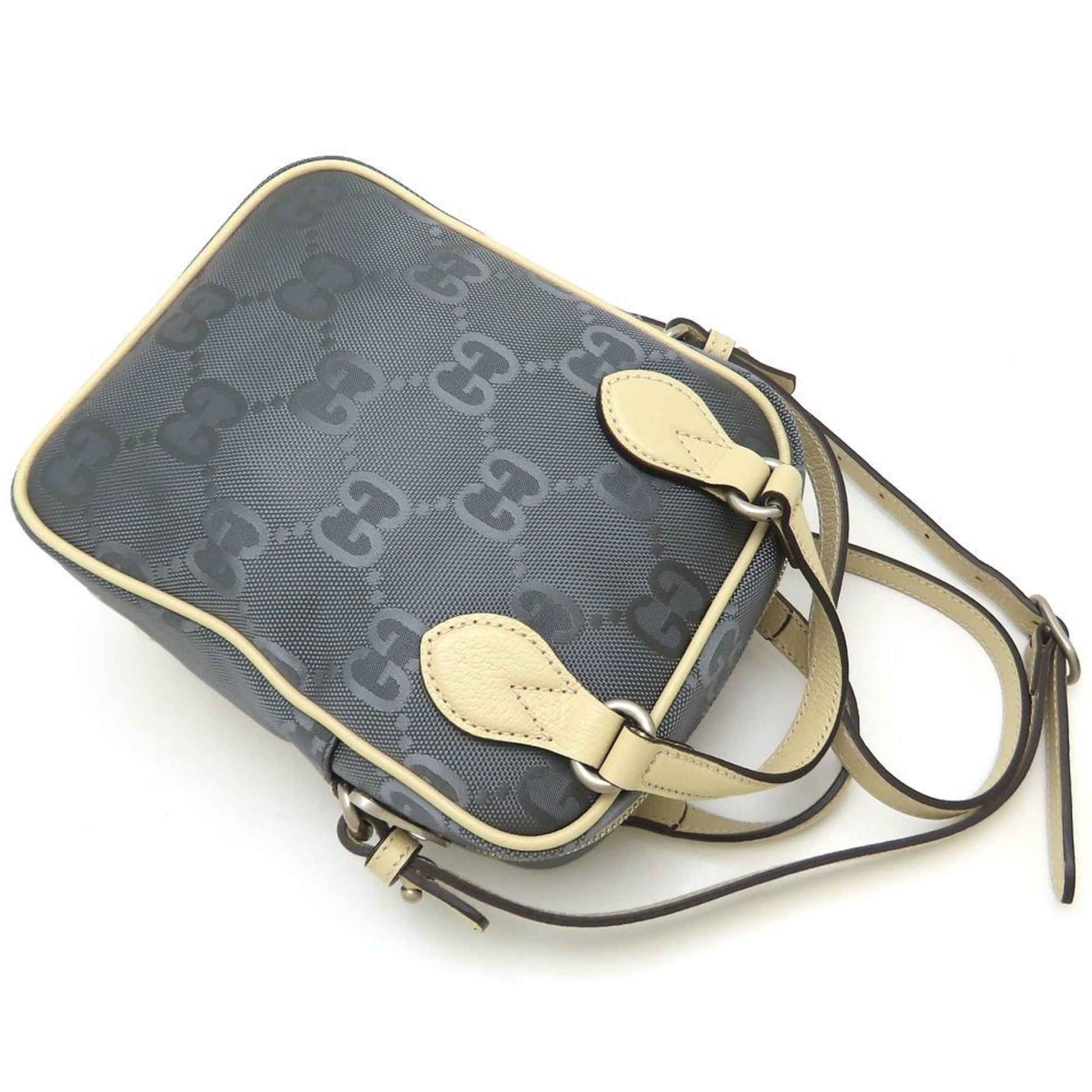 Gucci Beige Gray Nylon Leather Shoulder Bag