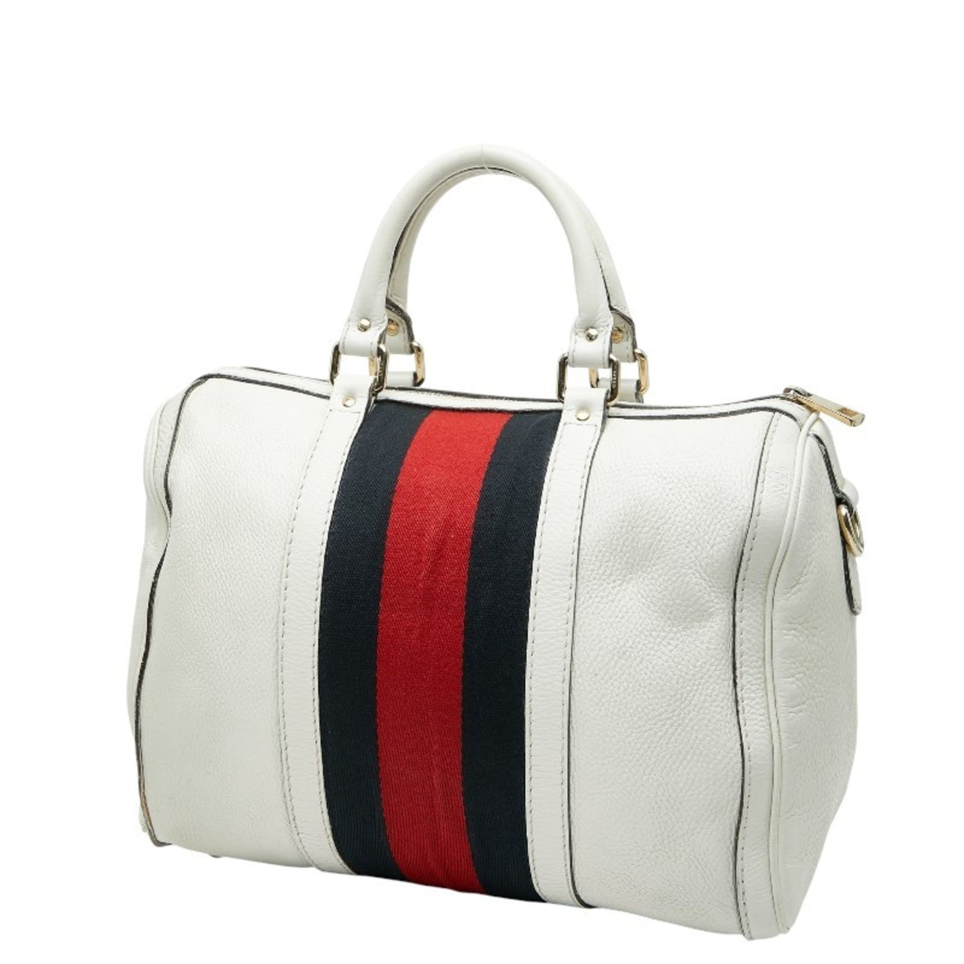 Gucci Beige Red Color Canvas Leather Boston Bag Shoulder Bag