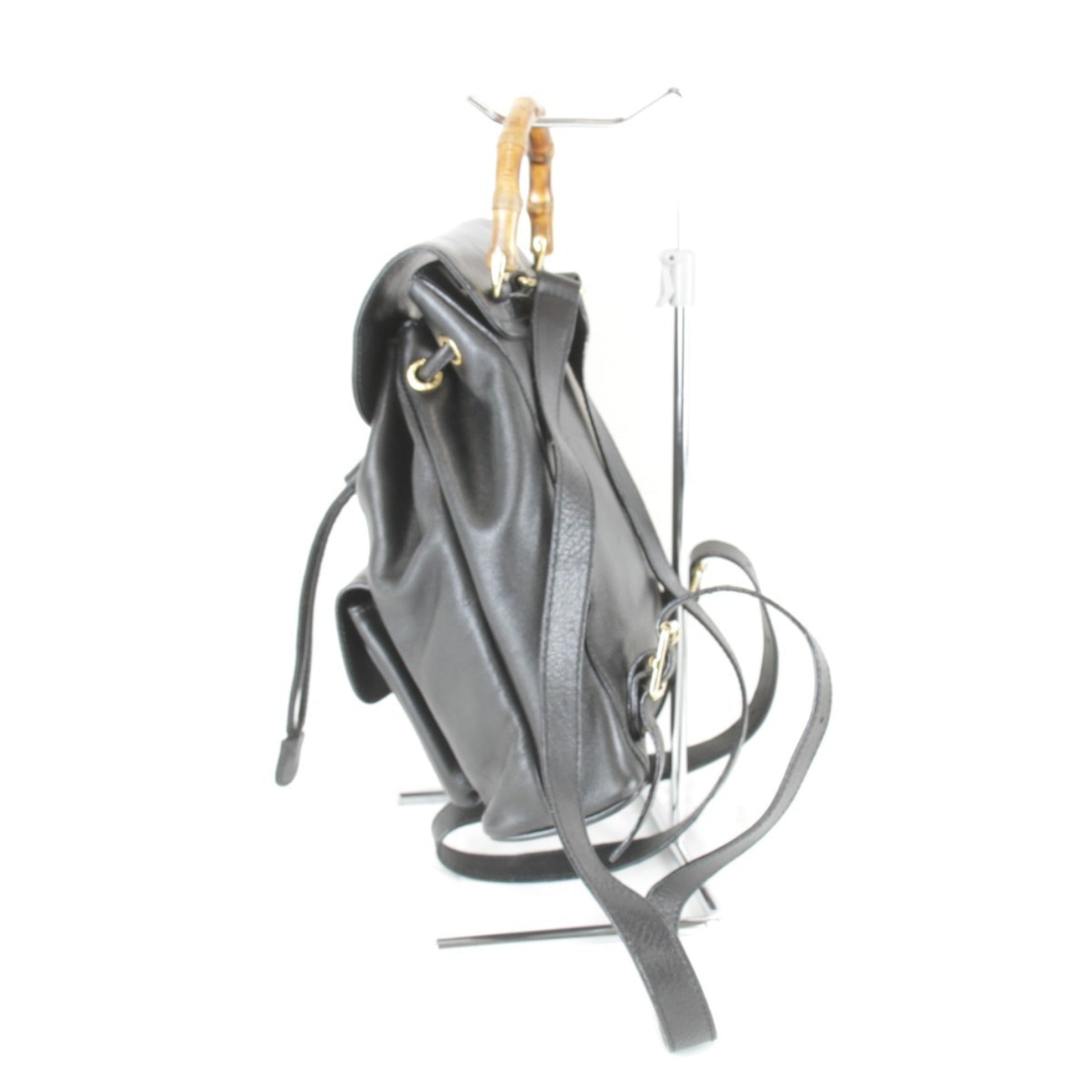 Gucci Black Bamboo Leather Backpack