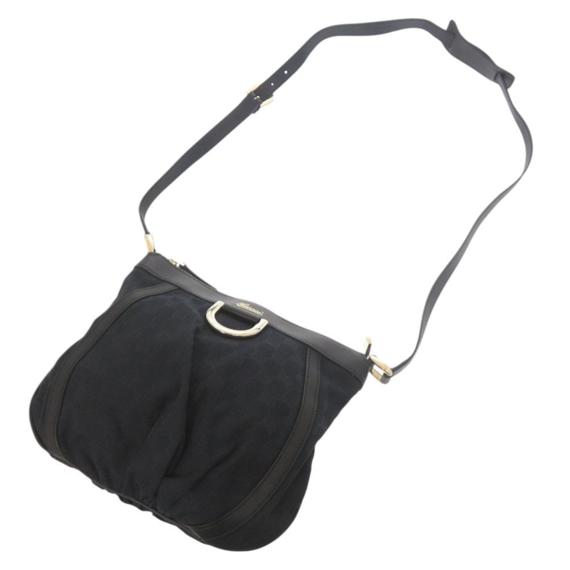 Gucci Black Gg Canvas Leather Shoulder Bag