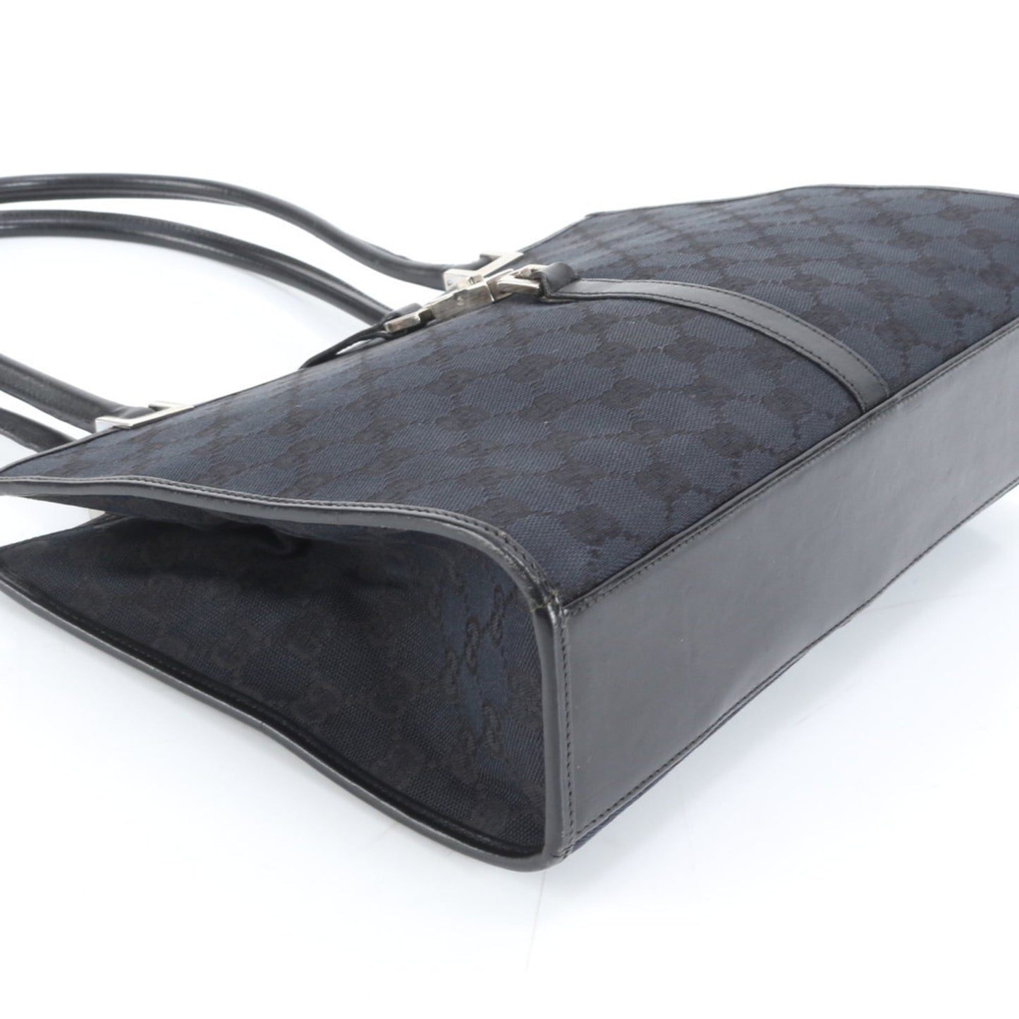 Gucci Black Leather Canvas Tote Bag