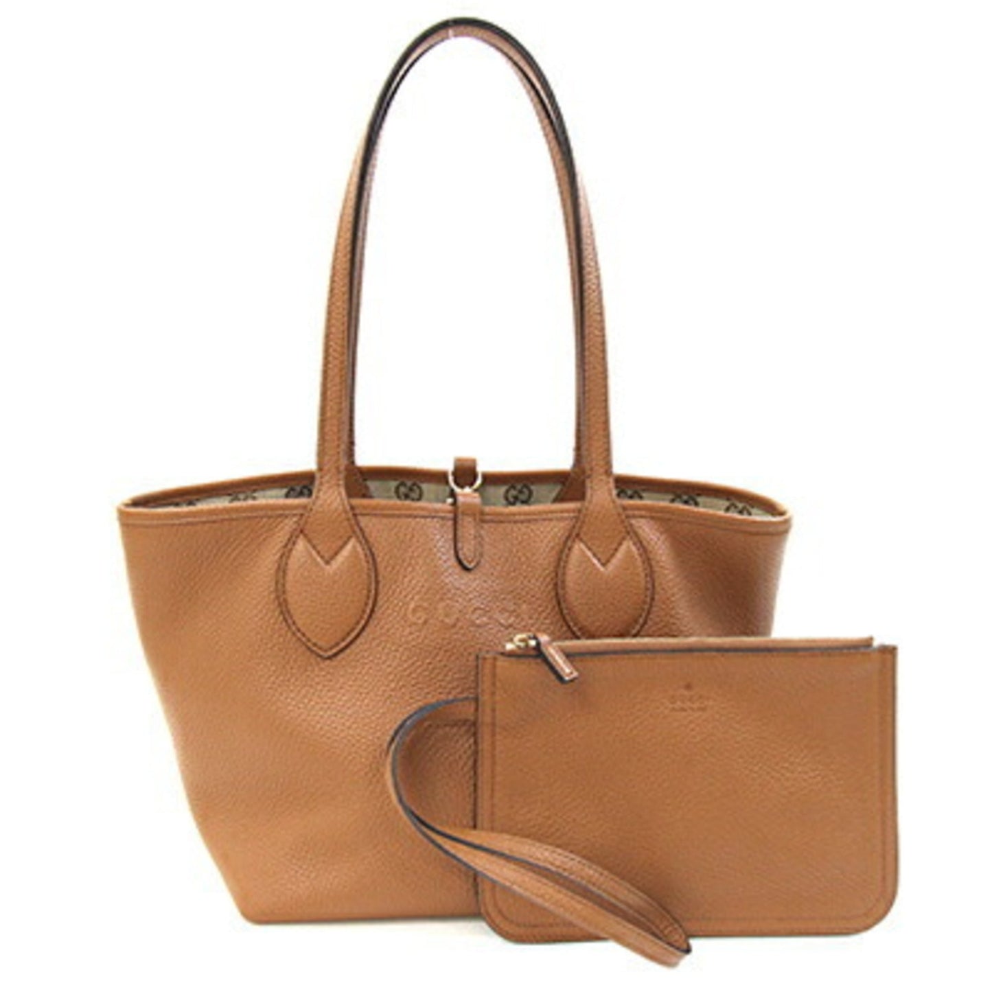 Gucci Brown Gg Canvas Leather Tote Bag