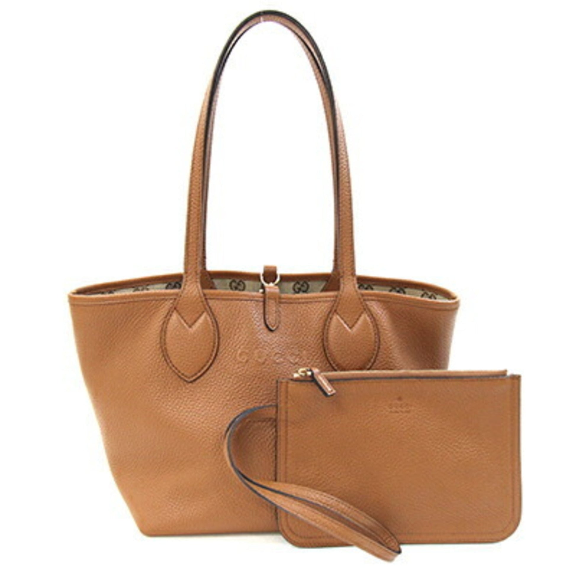 Gucci Brown Gg Canvas Leather Tote Bag