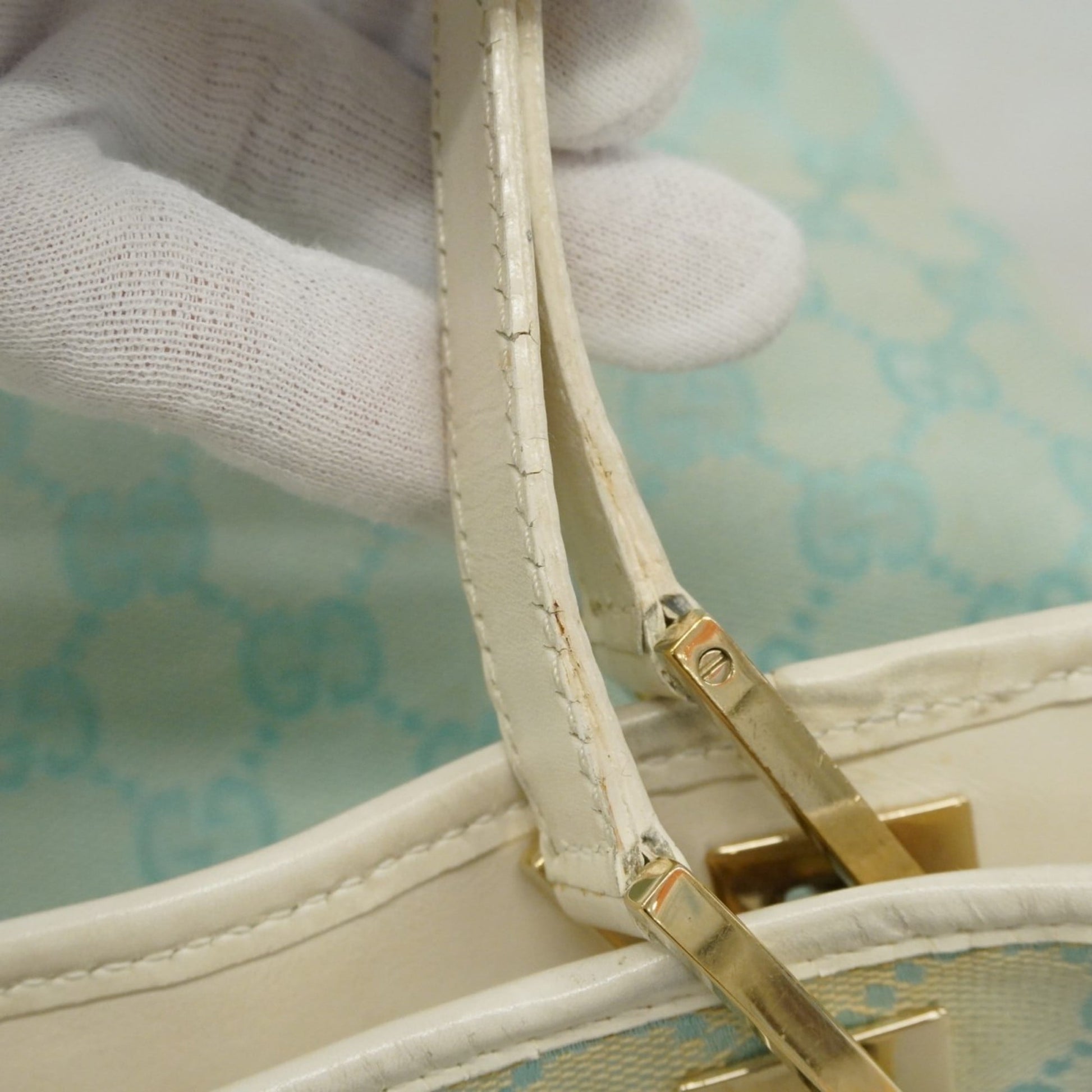 Gucci Light Blue White Canvas Tote Bag