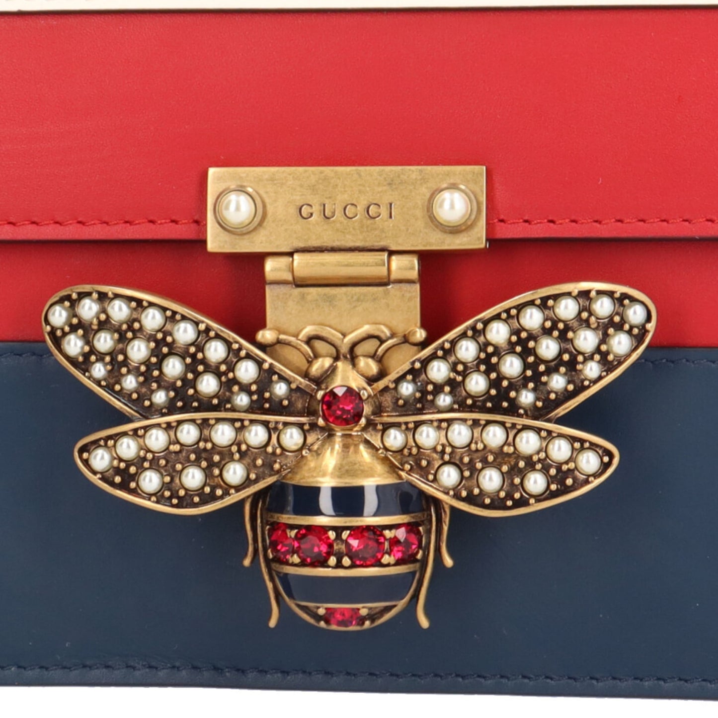 Gucci Navy Red Color White Leather Shoulder Bag
