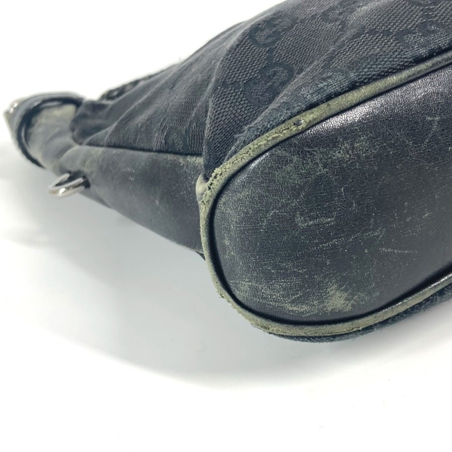 Gucci Black Gg Canvas Leather Shoulder Bag
