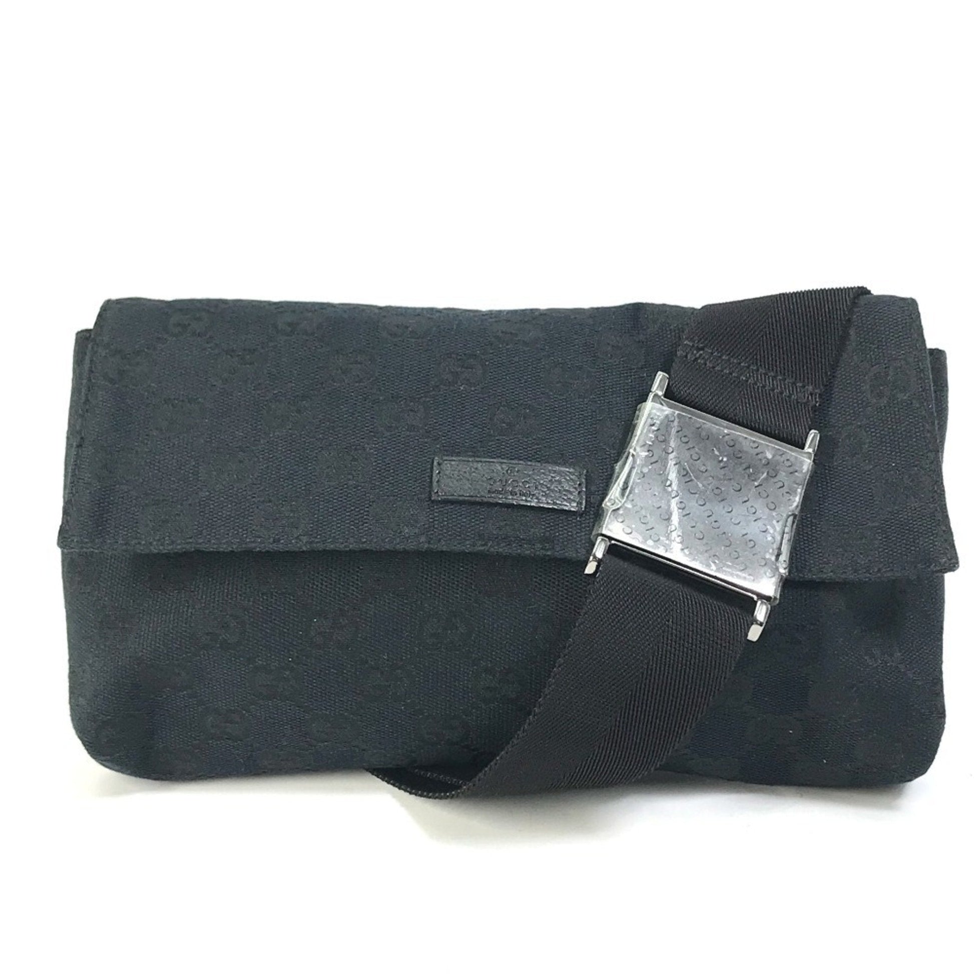 Gucci Black Gg Canvas Leather Fanny Pack