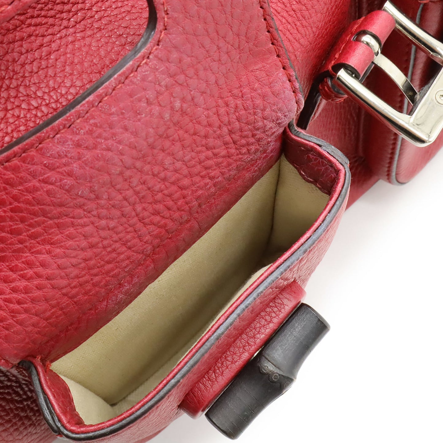 Gucci Red Color Bamboo Leather Backpack Shoulder Bag