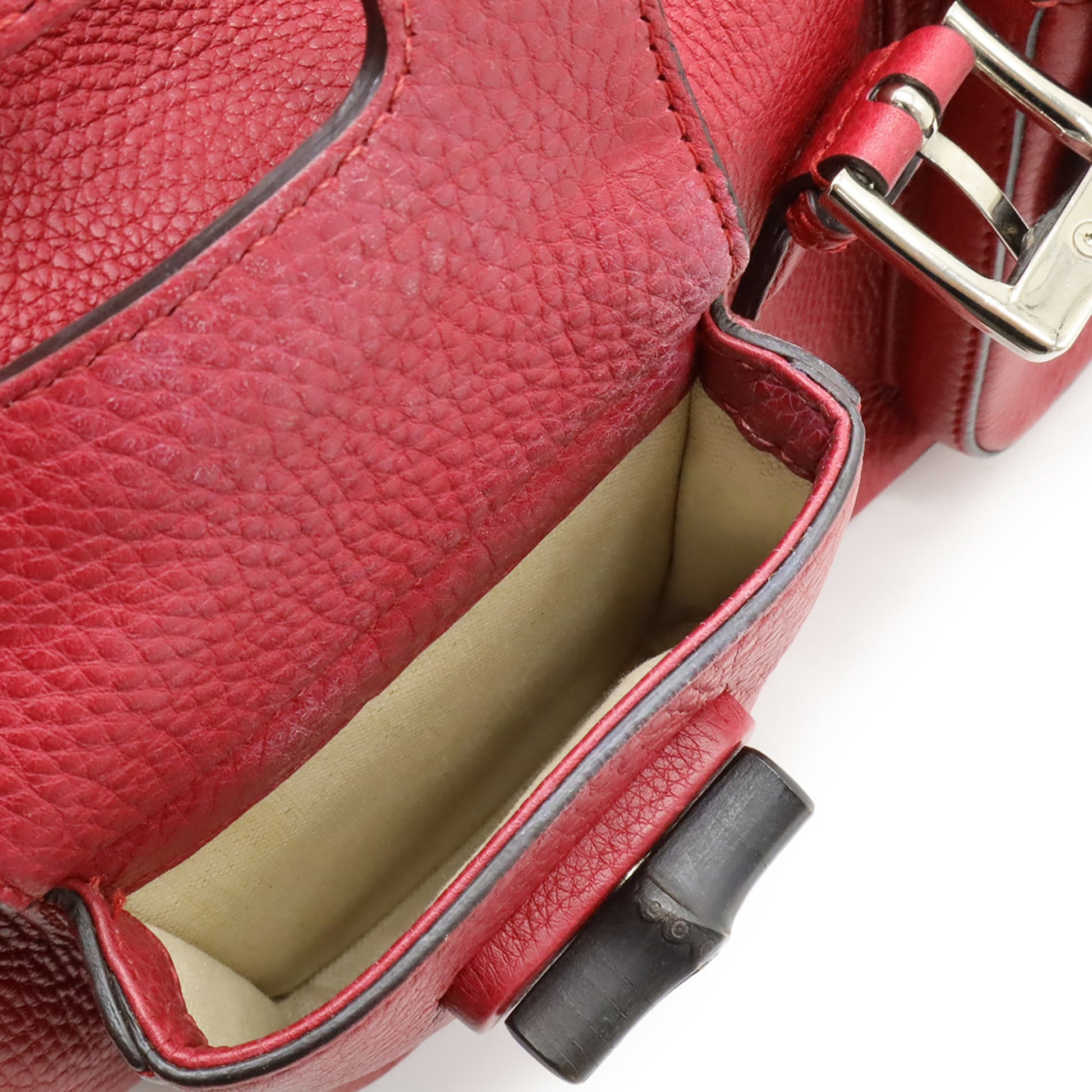 Gucci Red Color Bamboo Leather Backpack Shoulder Bag
