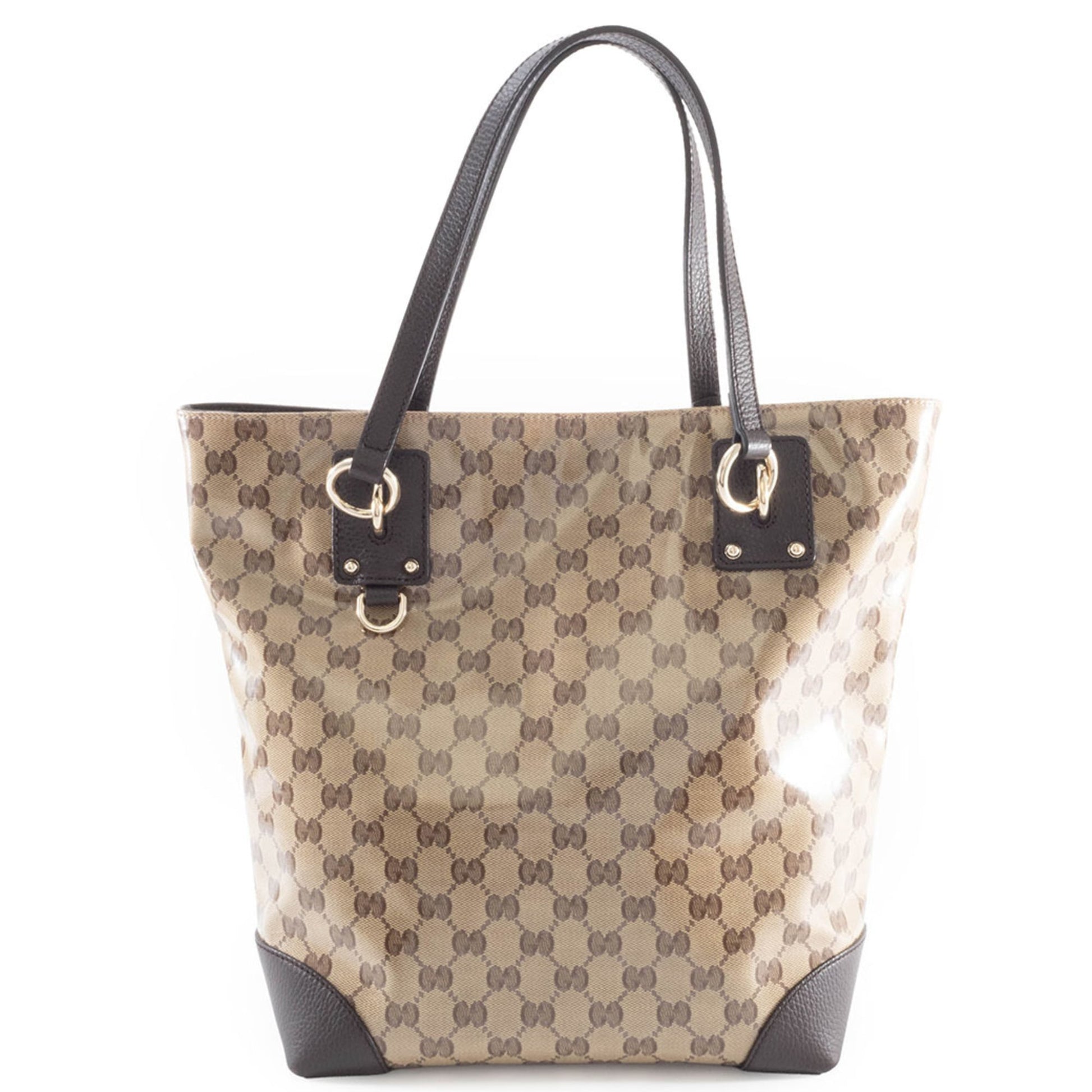 Gucci Beige Brown Pvc Canvas Leather Tote Bag