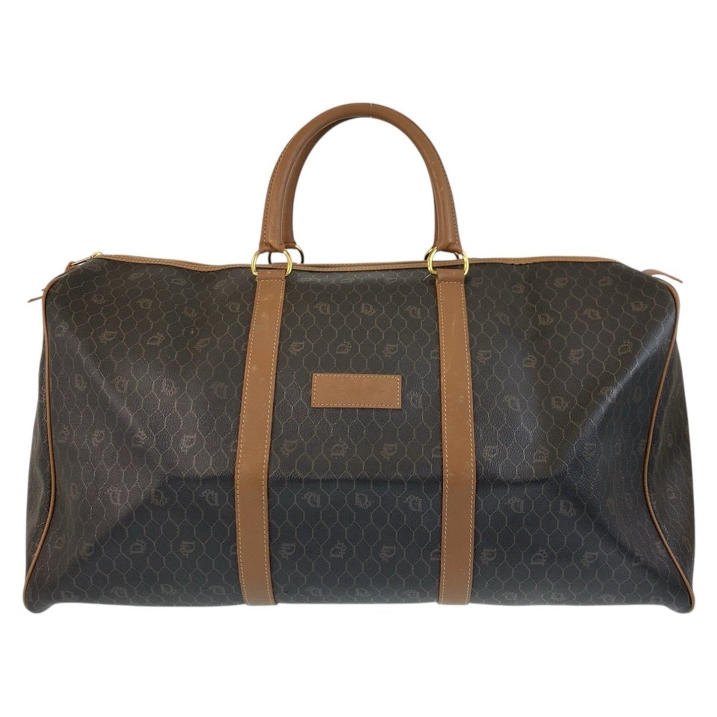 Dior Handbag Christian Pvc Boston Bag Leather Brown