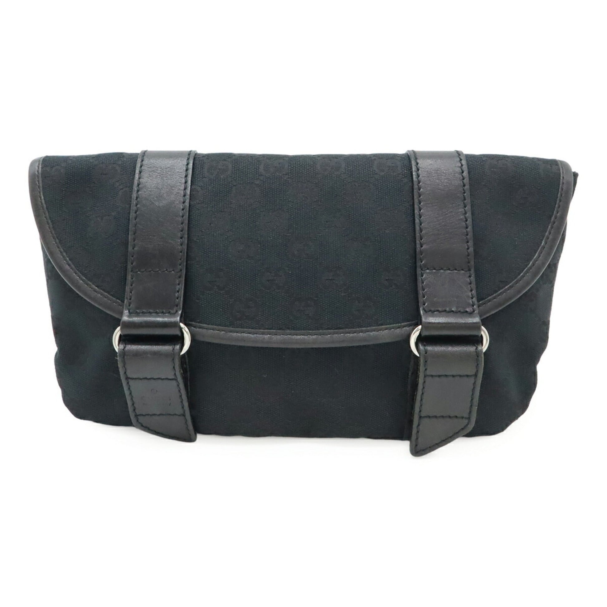 Gucci Black Gg Canvas Leather Pouch Sling Bag