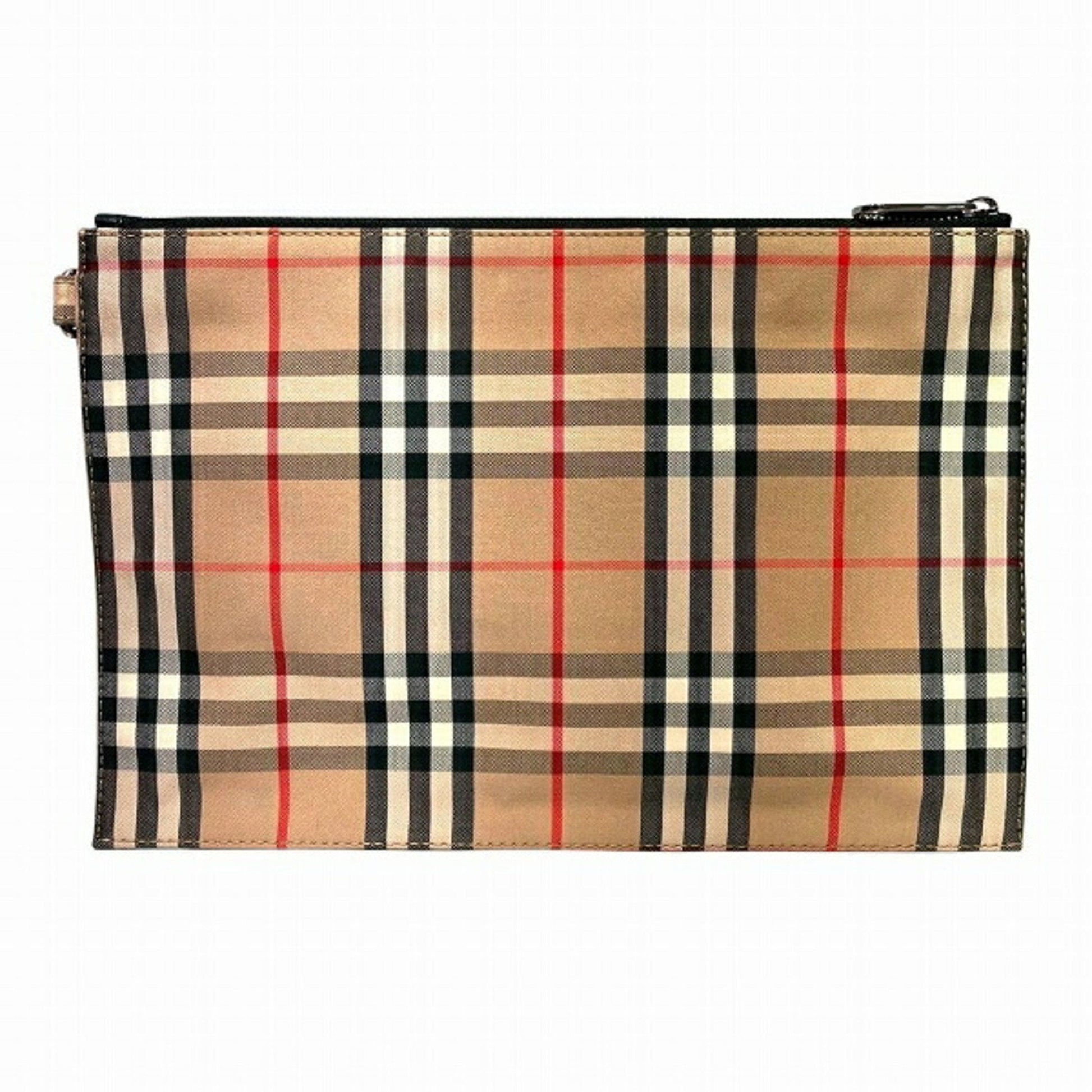 Burberry Clutch Bag Leather Canvas Brown