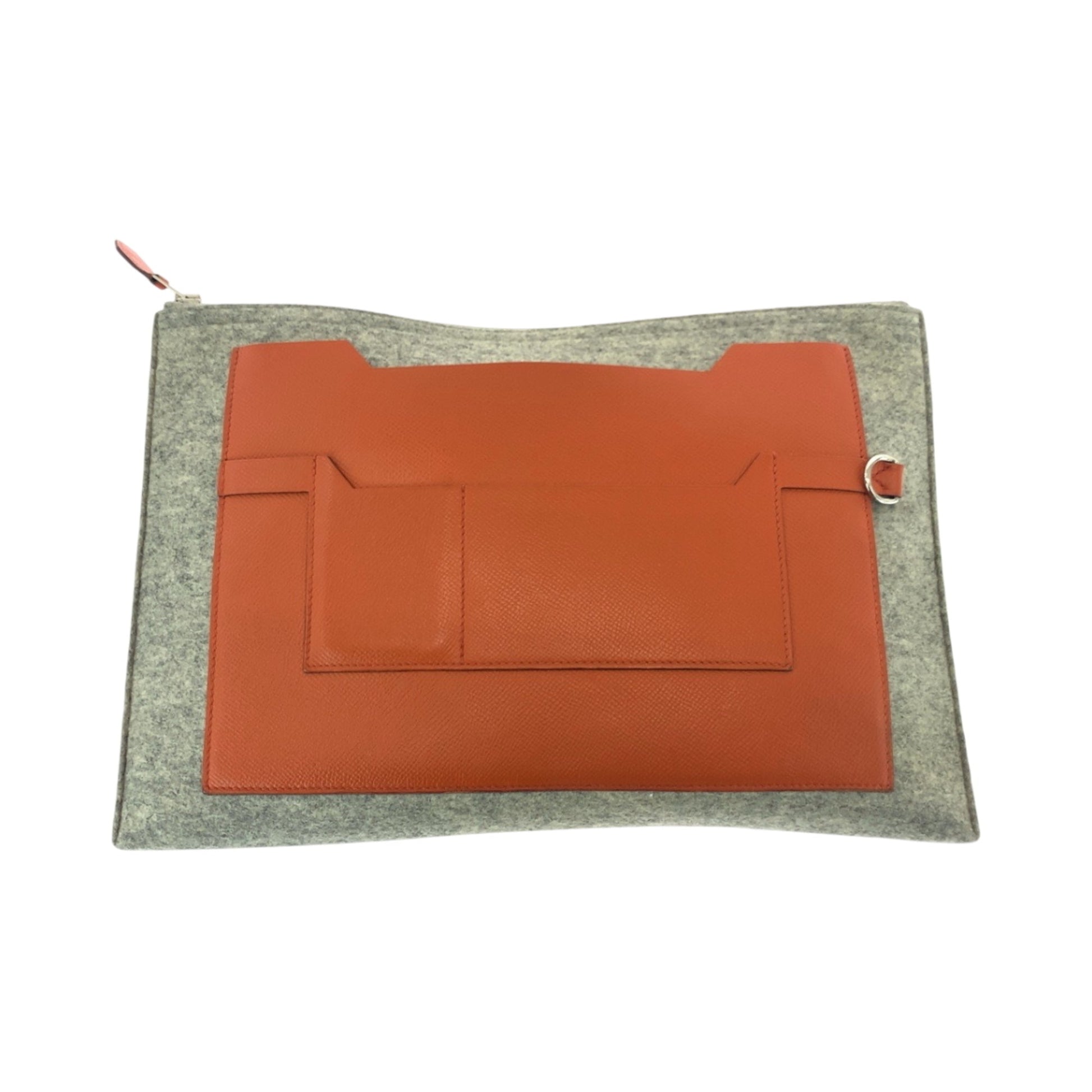 Hermes Felt Epsom Clutch Bag Leather Gray Orange