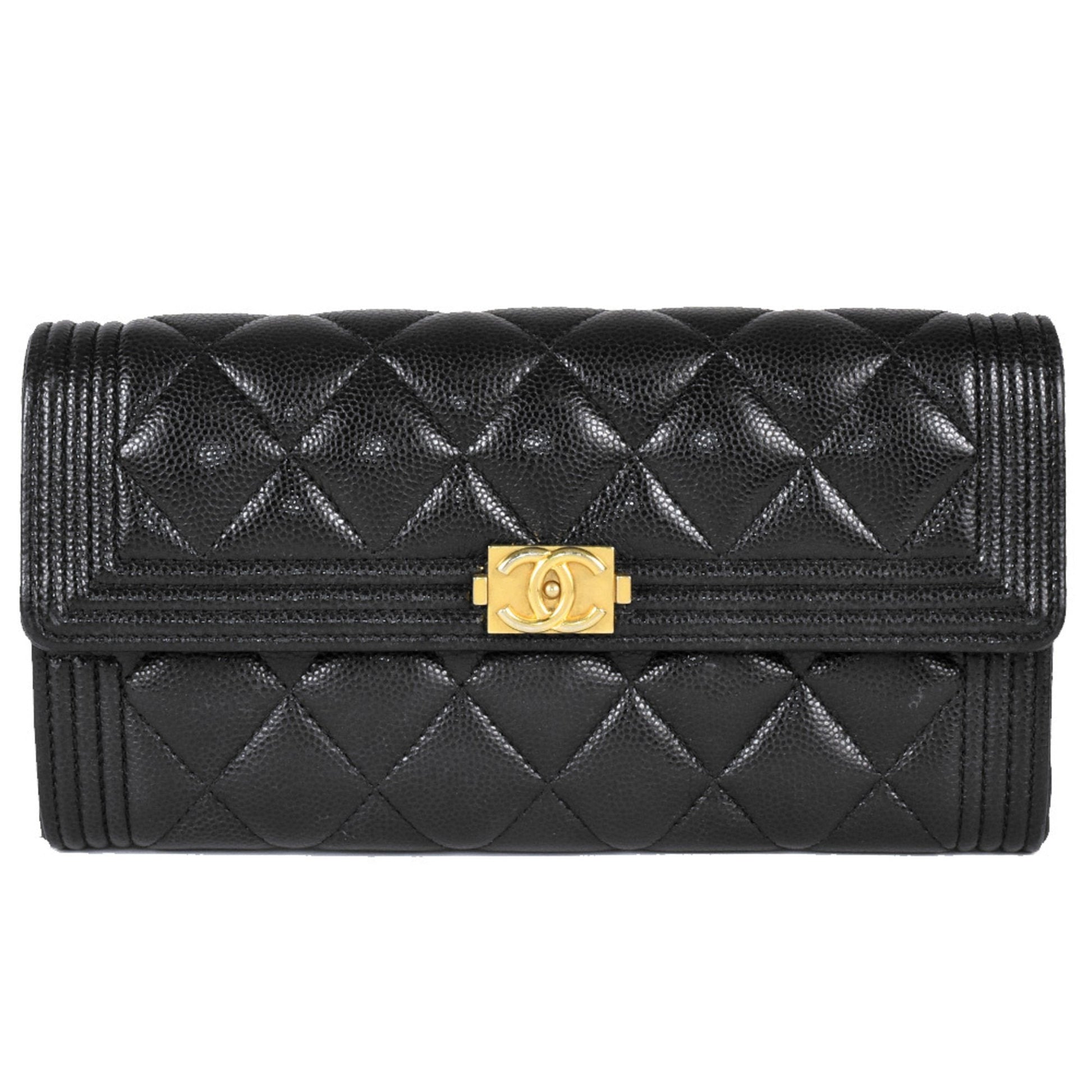 CHANEL Boy Chanel Long Wallet Caviar Skin Black