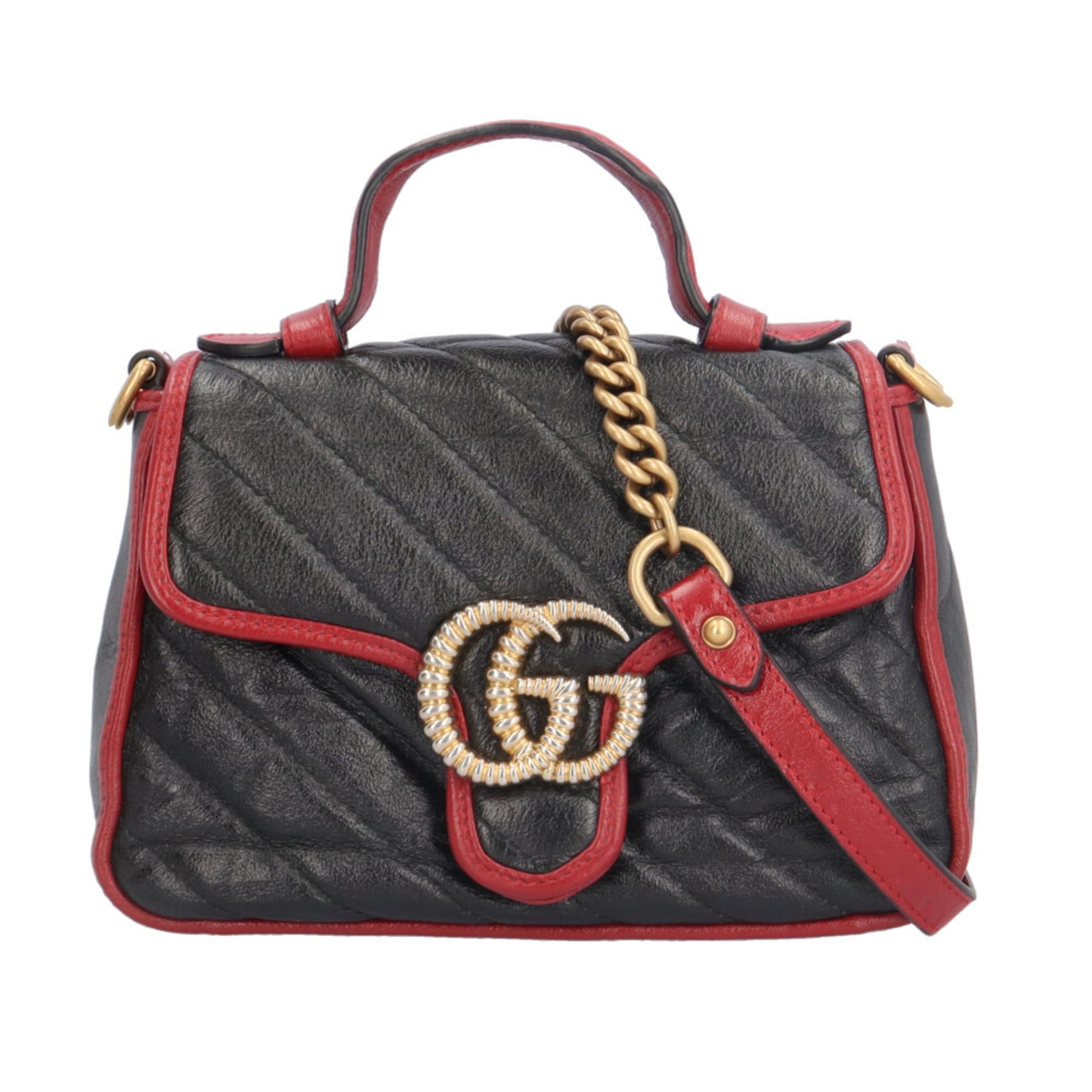 Gucci Gg Marmont Black Red Color Leather Shoulder Bag